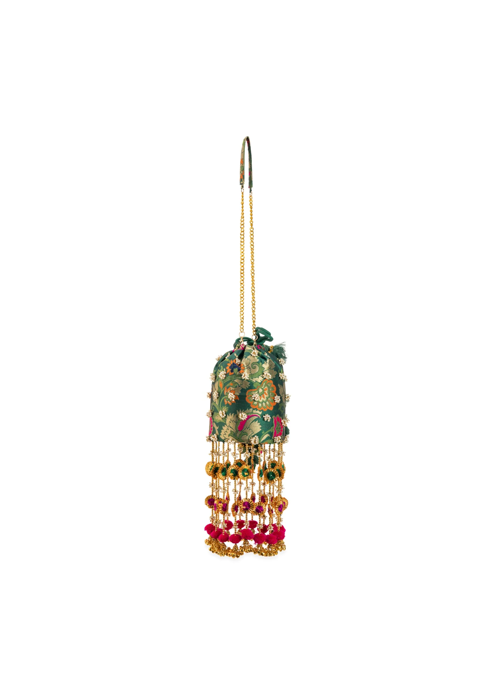 Green Pearl Embellished Pom Pom Tassel Bag - Image 5