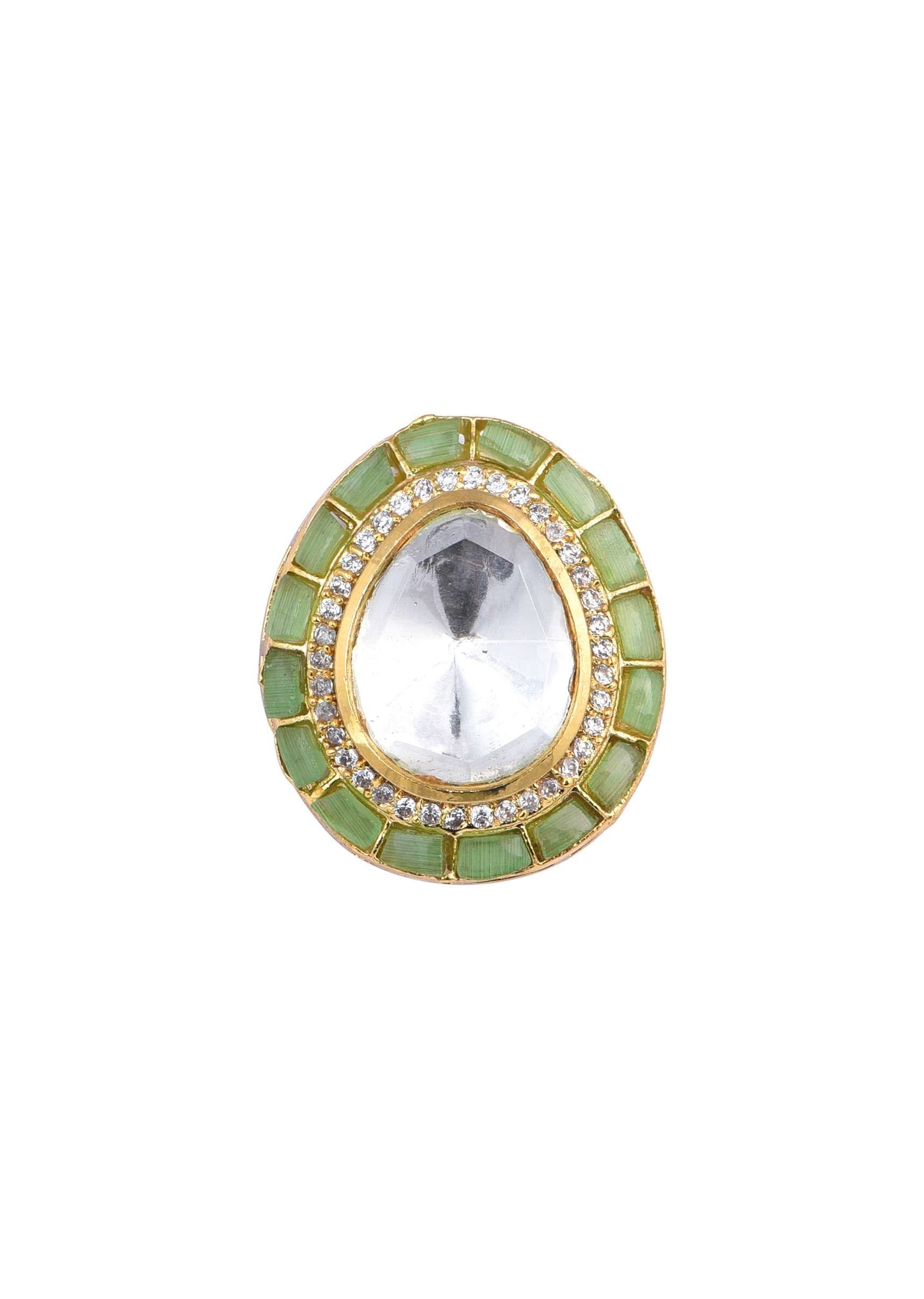 Green Polki Statement Studs With Enamel Detail - Image 3