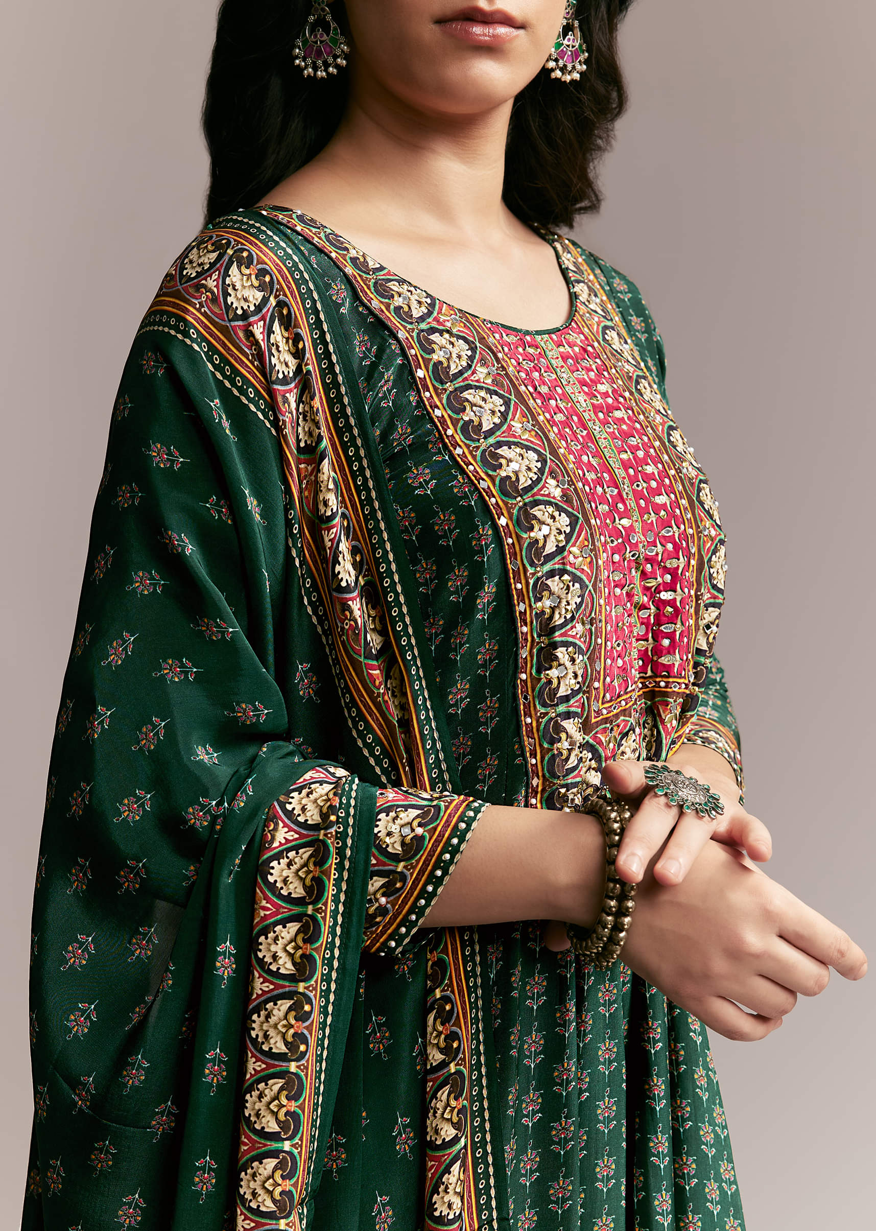 Green Printed Anarkali Set - Image 2