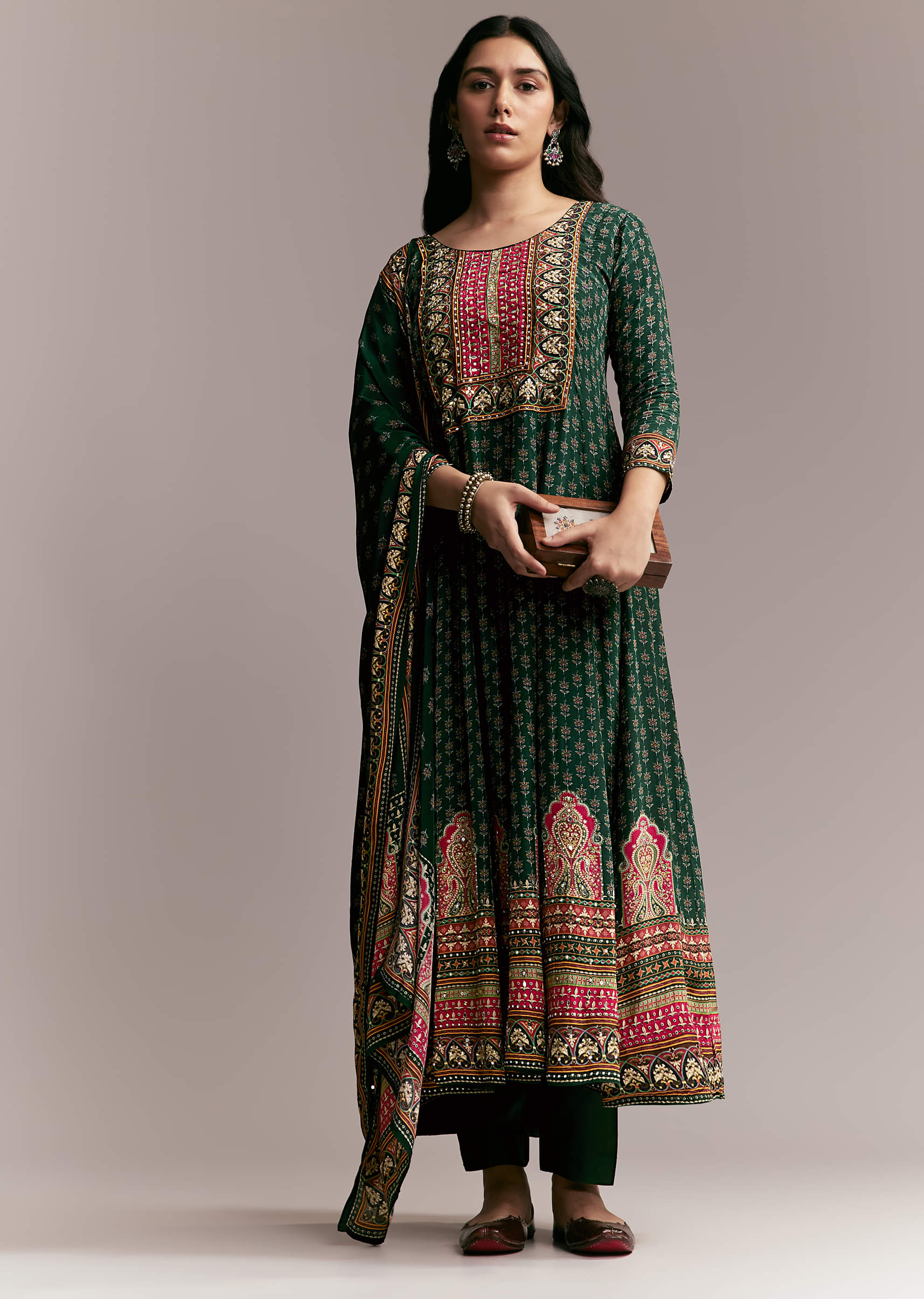 Green Printed Anarkali Set - Image 3