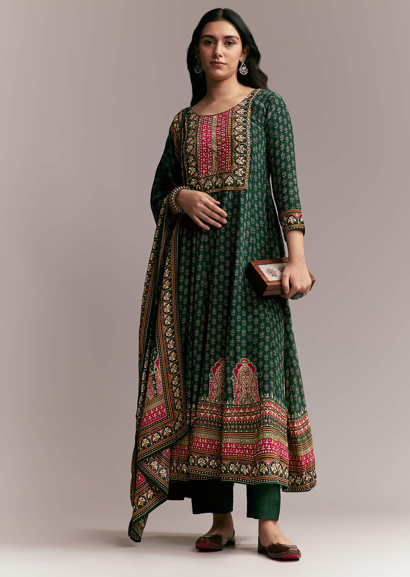 Green Printed Anarkali Set - Image 7