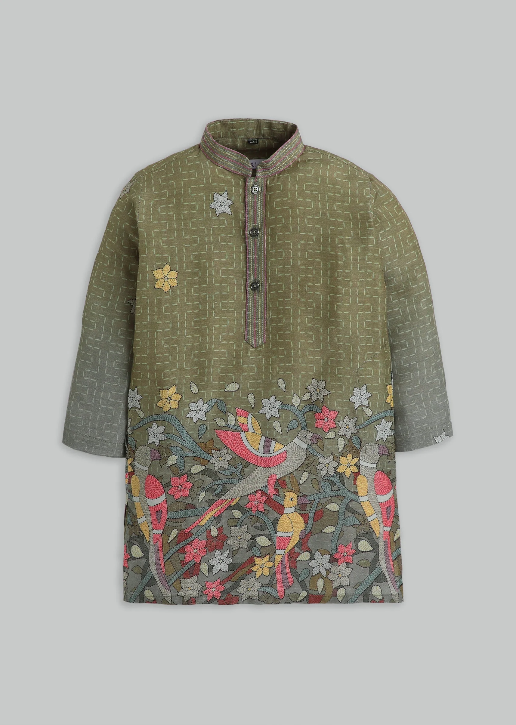 Green Printed Kurta Set For Boys - Image 2