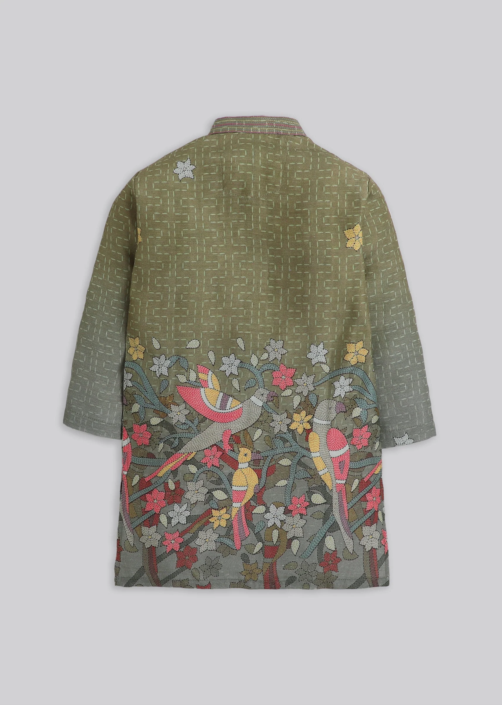 Green Printed Kurta Set For Boys - Image 3