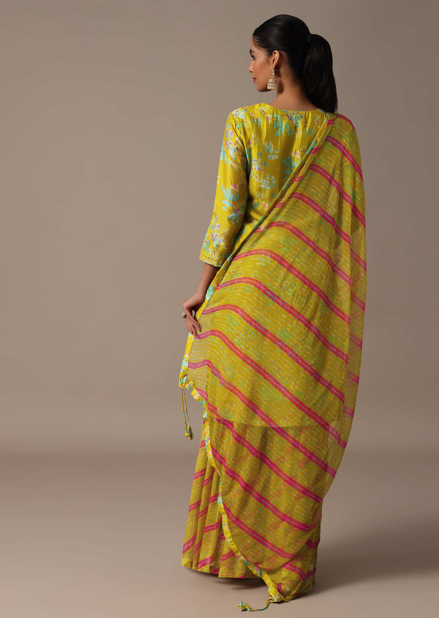 Green Printed Kurta Sharara Set In Gotta Work - Image 5