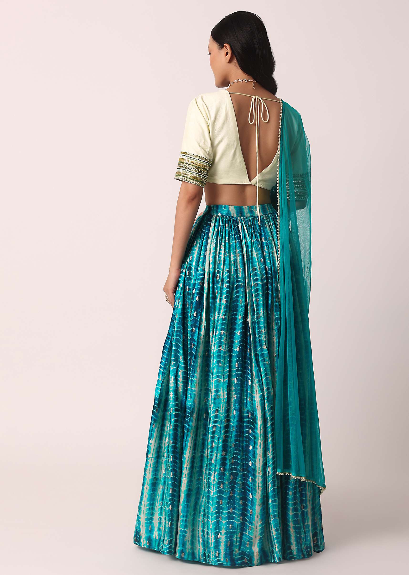 Green Printed Lehenga Set With Cutdana Work - Image 3