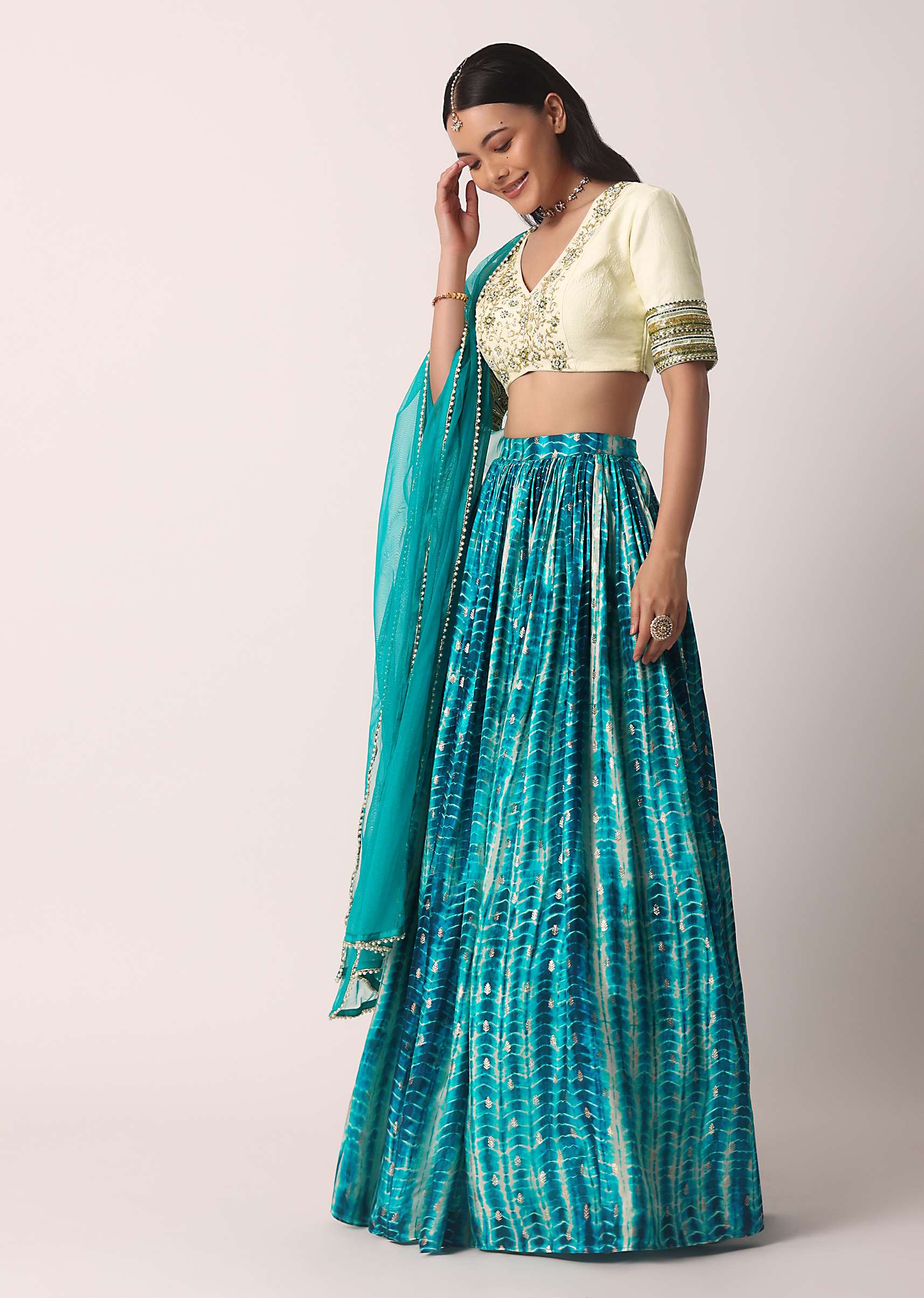 Green Printed Lehenga Set With Cutdana Work - Image 6