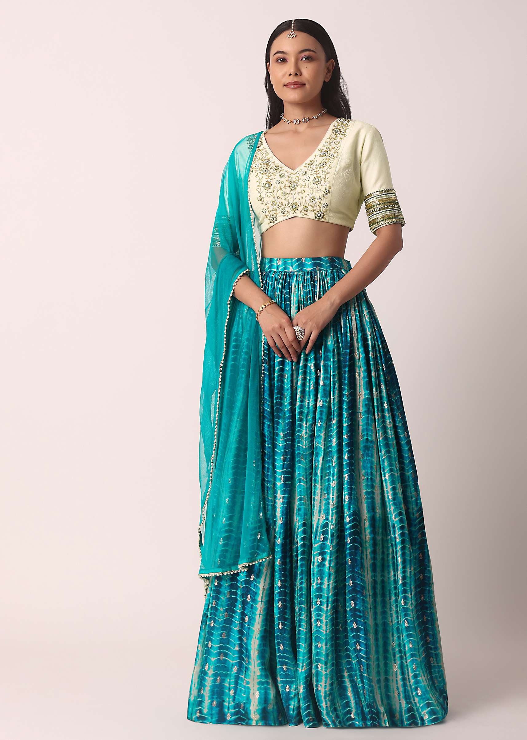 Green Printed Lehenga Set With Cutdana Work - Image 7
