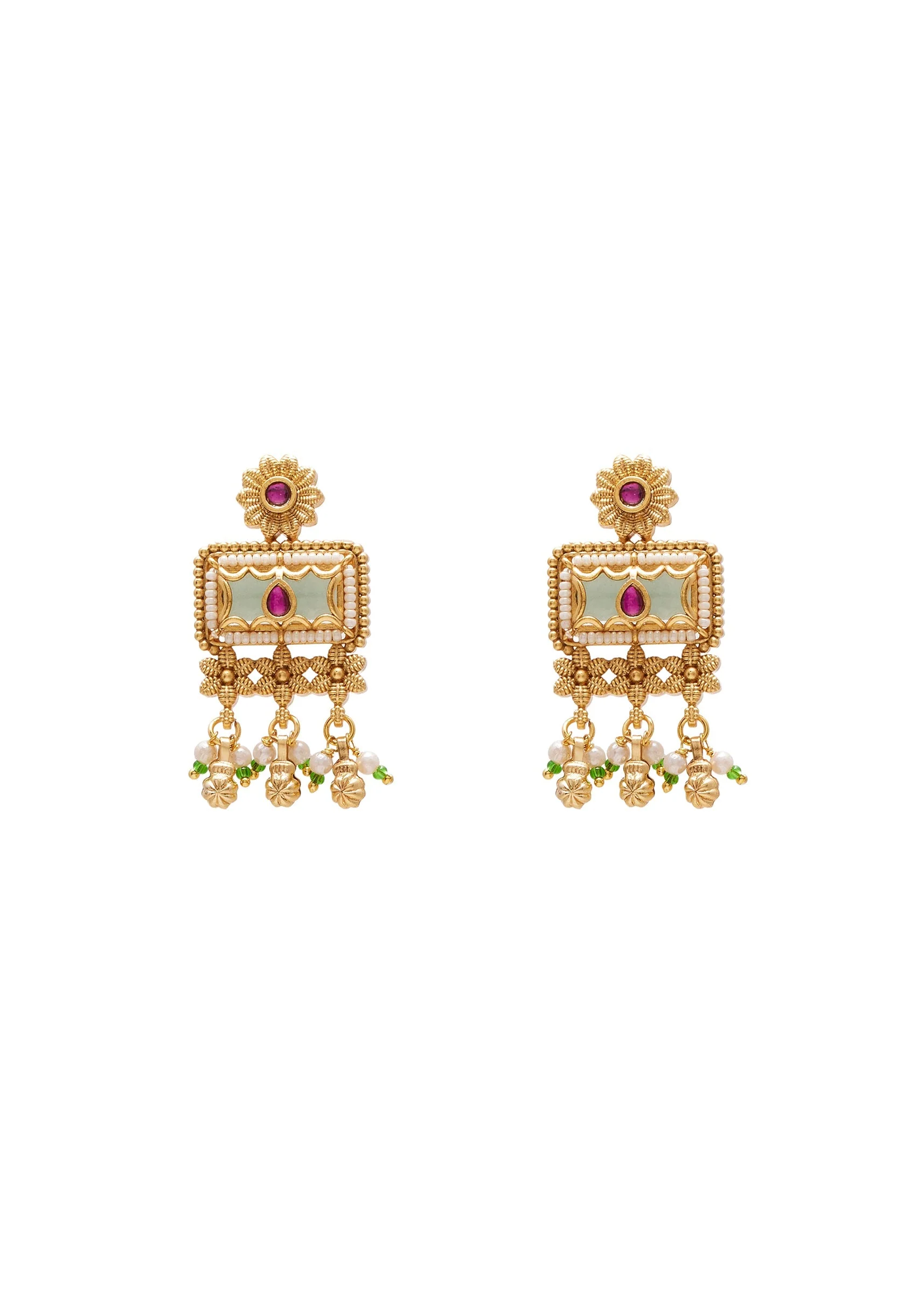 Green Rajwadi Statement Necklace Set - Image 4