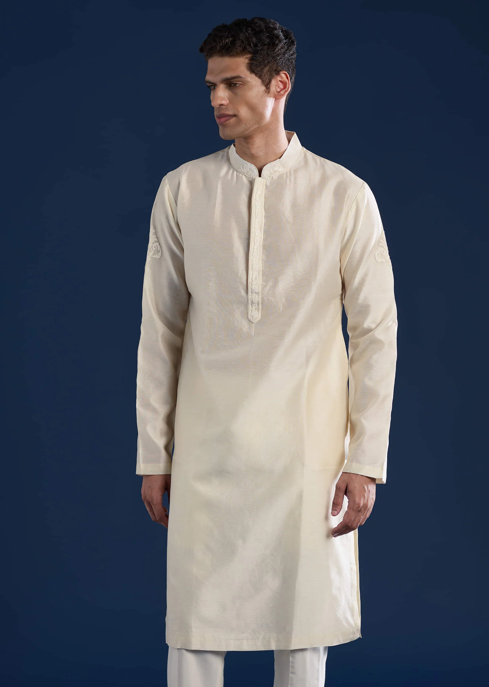 Green Raw Silk Jacket Kurta Set with Dori Work - Image 6
