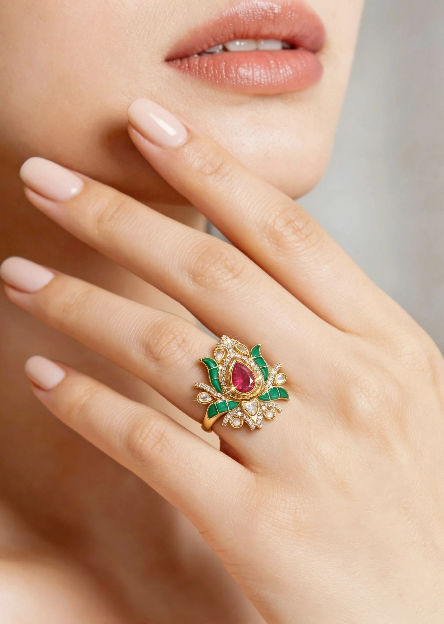 Green Red Teardrop Ring