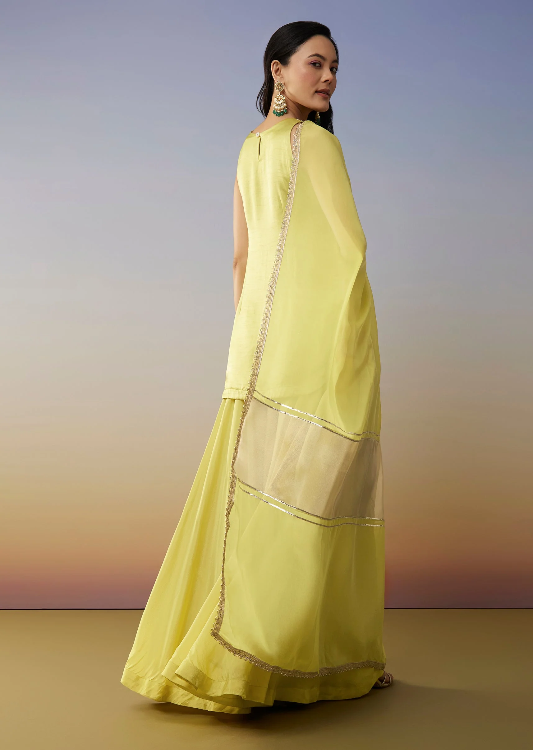 Green Satin Palazzo Suits with Beads Sequins Work - Image 5