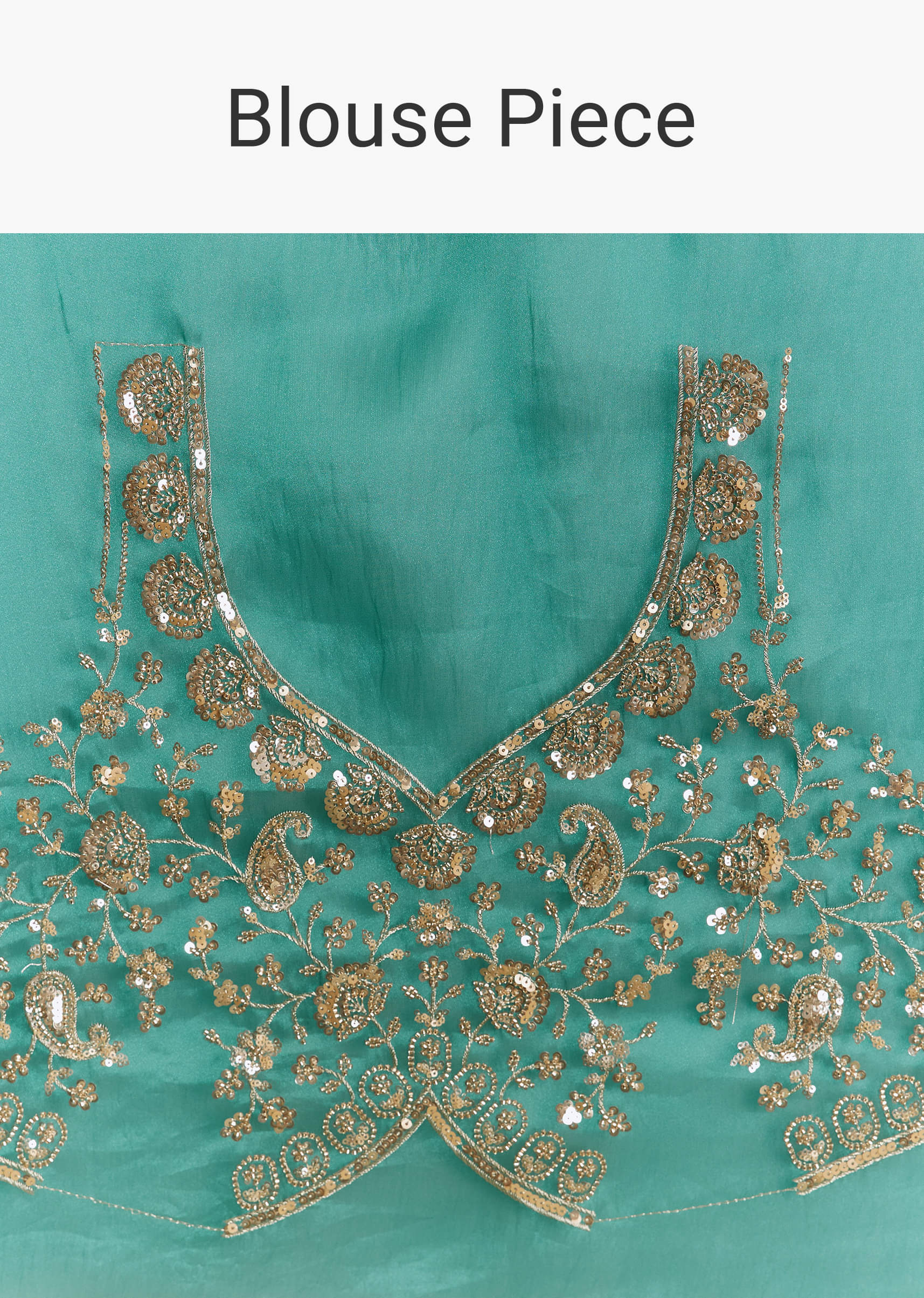 Green Shaded Tissue Saree With Floral Embroidery And Sequins Blouse - Image 10