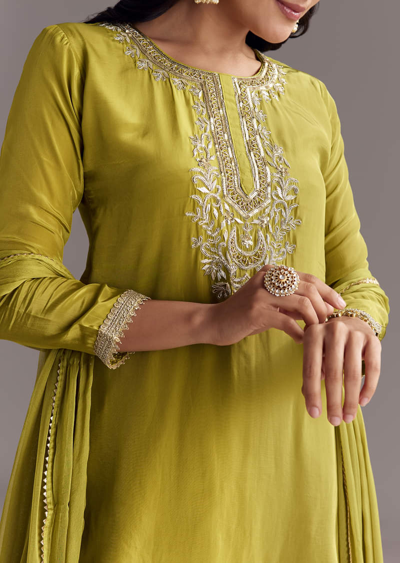 Green Sharara Set With Zardosi And Sequins Work - Image 2
