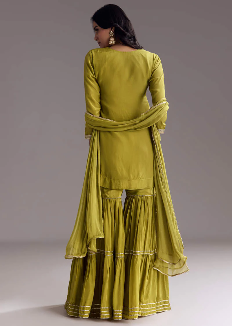 Green Sharara Set With Zardosi And Sequins Work - Image 5