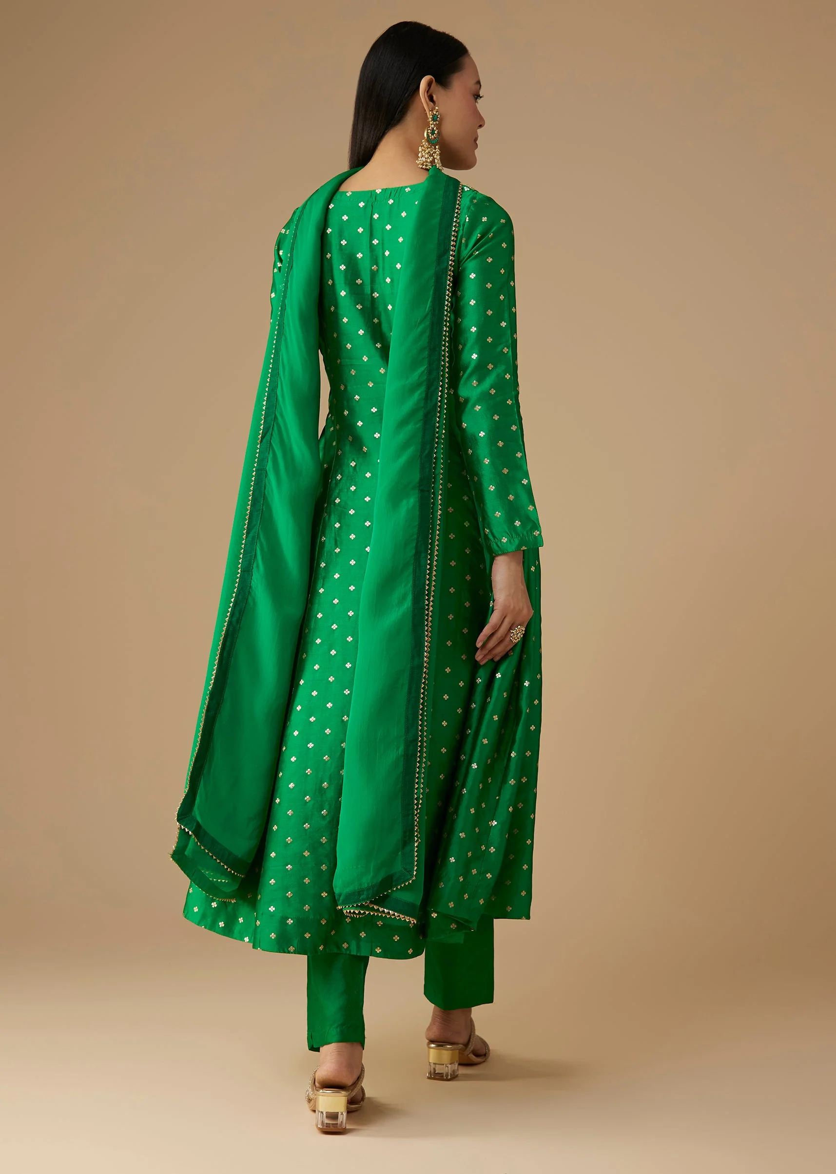 Green Silk Butti Work Anarkali Set - Image 5