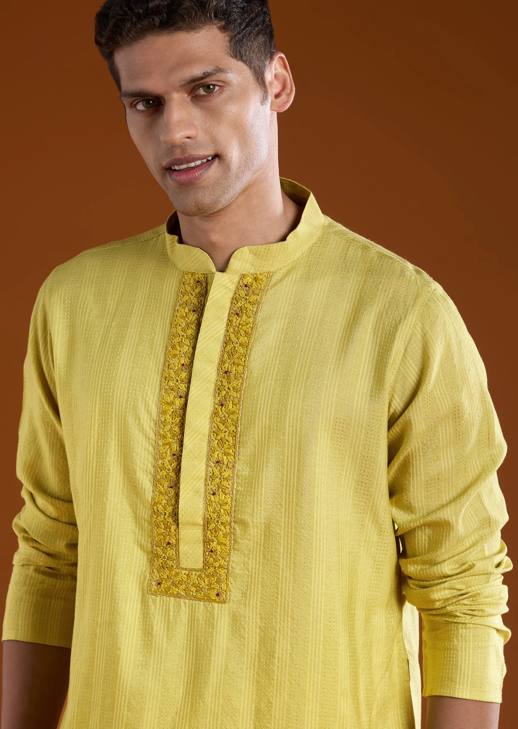 Green Silk Embroidered Mens Kurta Pant Set - Image 2
