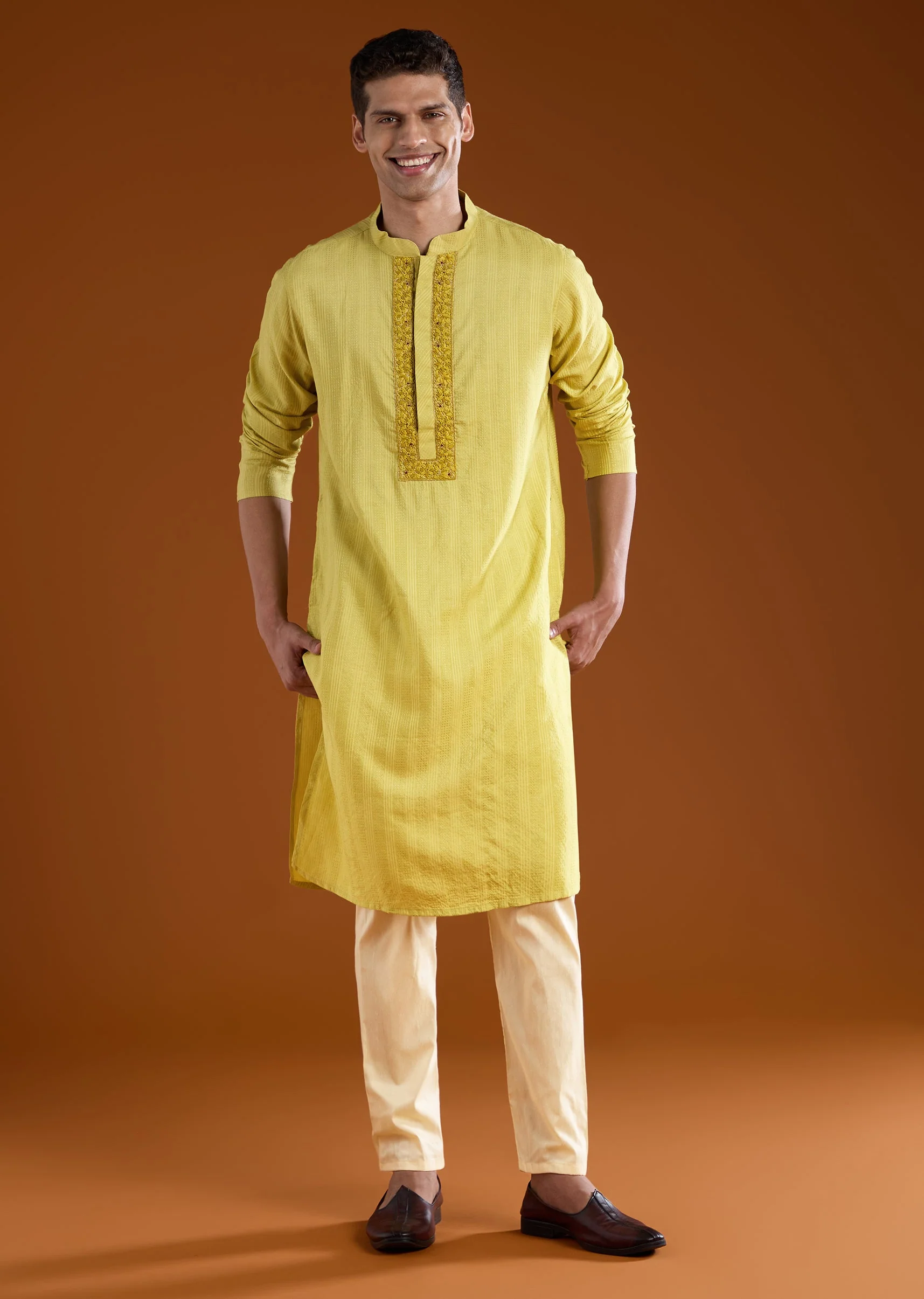 Green Silk Embroidered Mens Kurta Pant Set - Image 3
