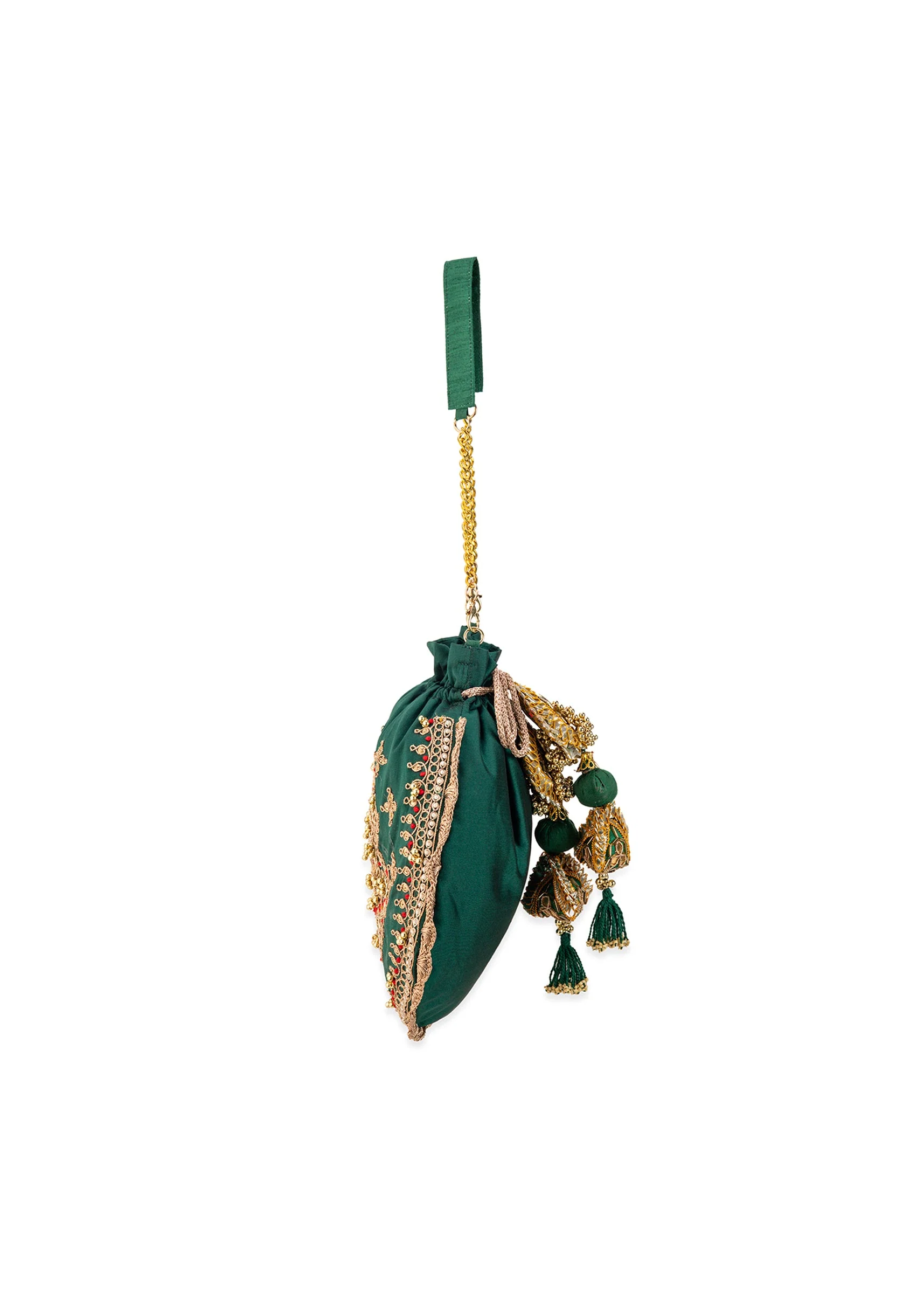 Green Silk Embroidered Potli Bag - Image 5