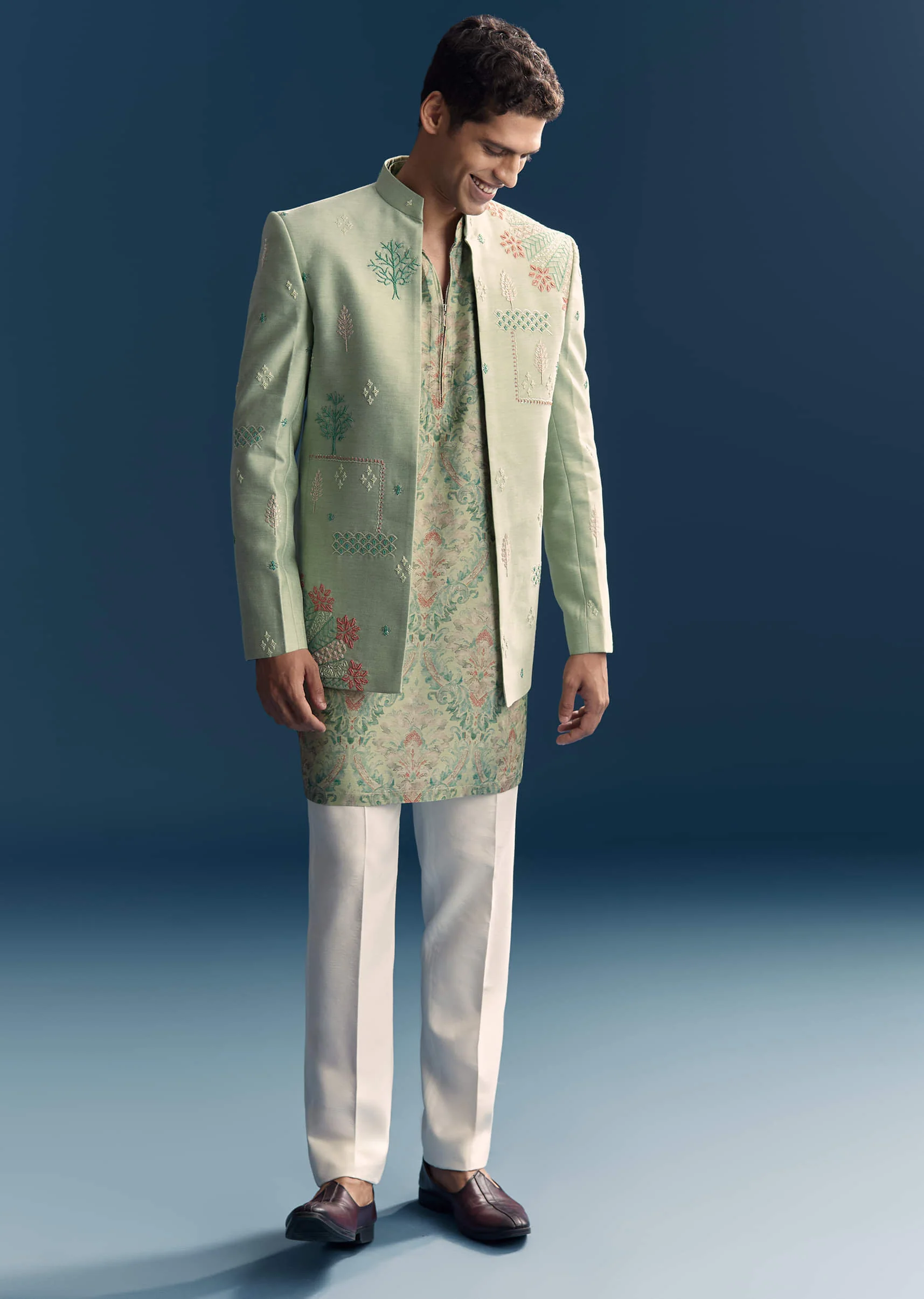 Green Silk Jodhpuri Suit For Men With Intricate Hand Embroidery - Image 3