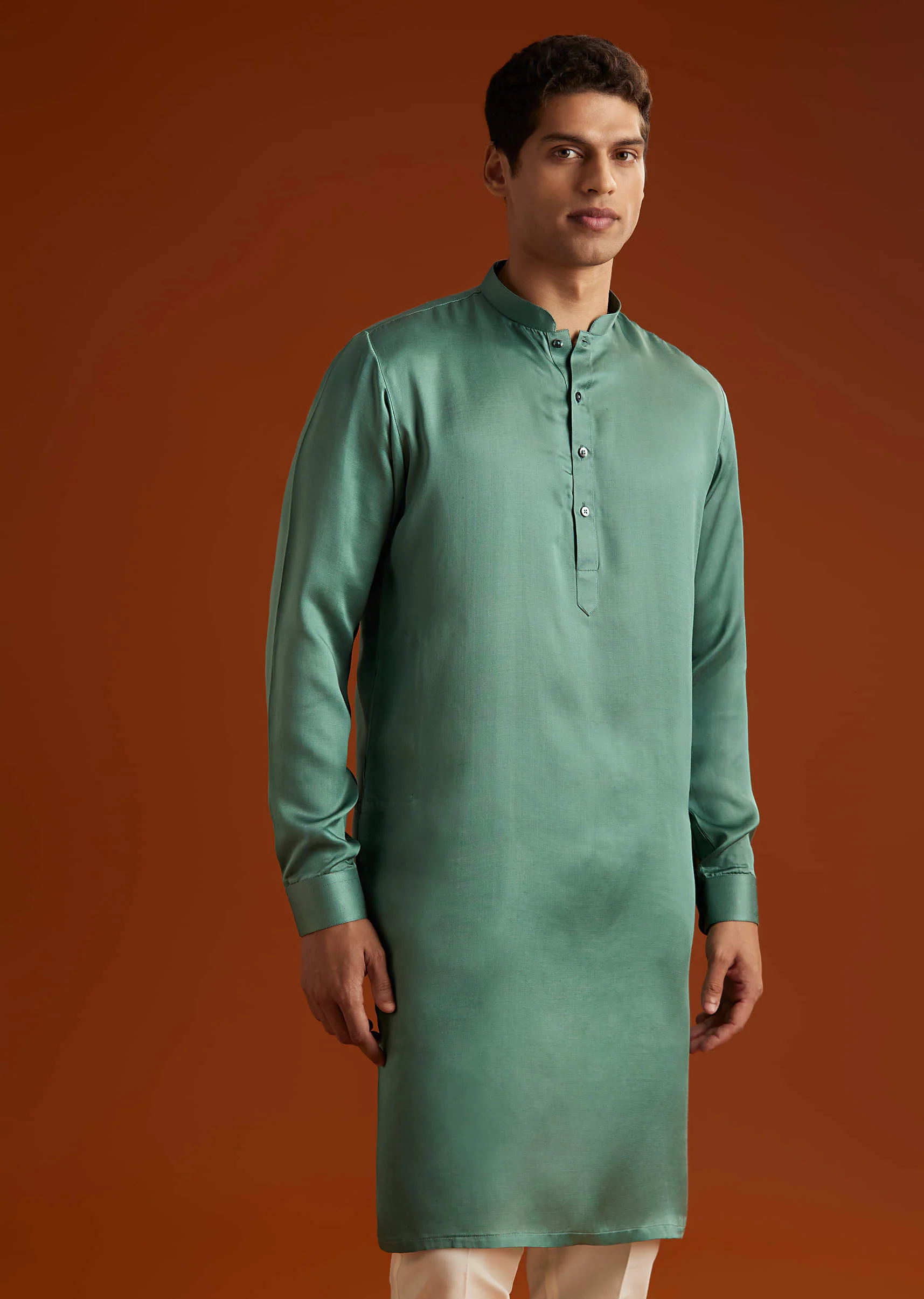 Green Silk Kurta Jacket Set For Men With Geometric Jaal Print - Image 6