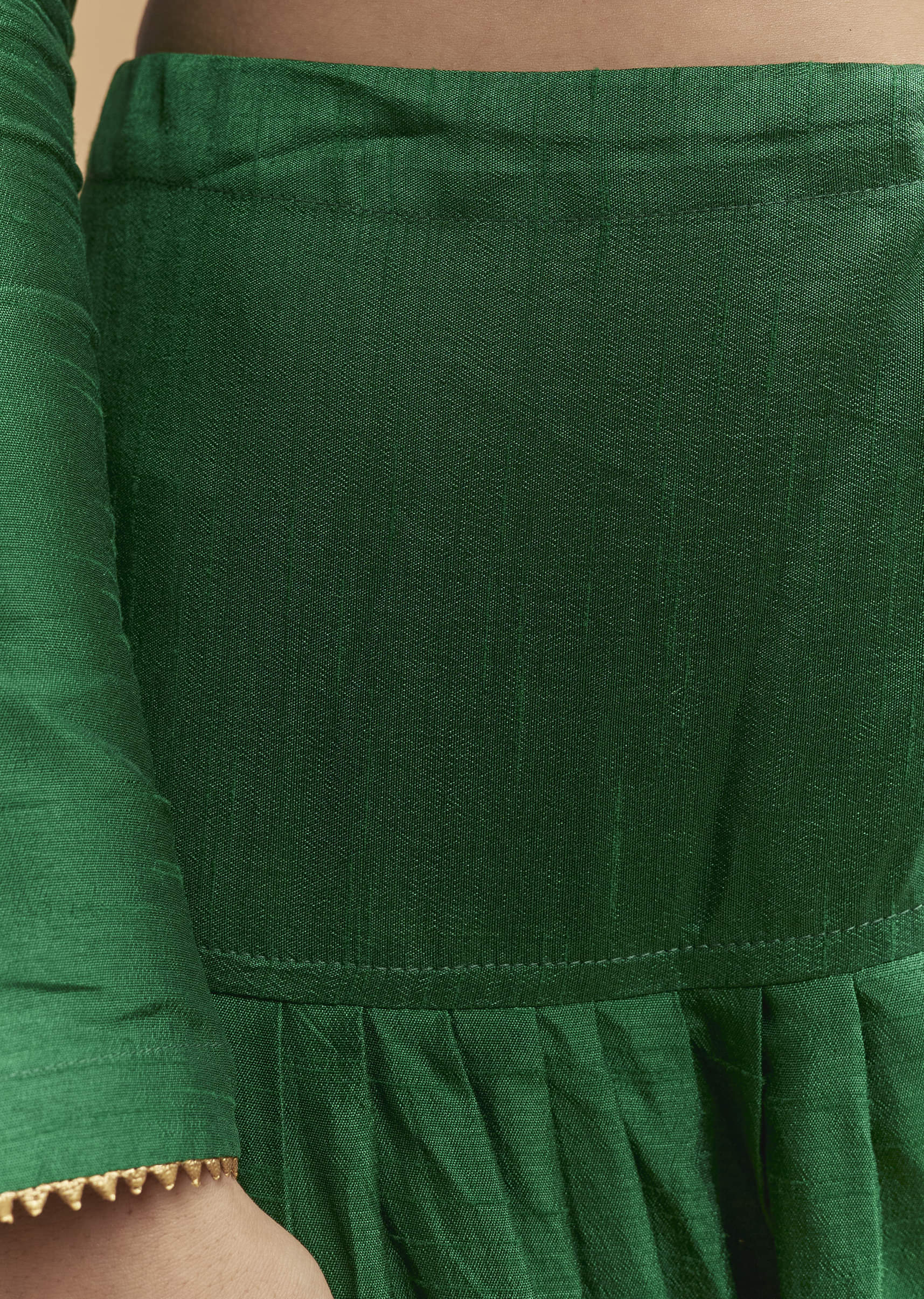 Green Silk Kurta Set With Gota Work - Image 6