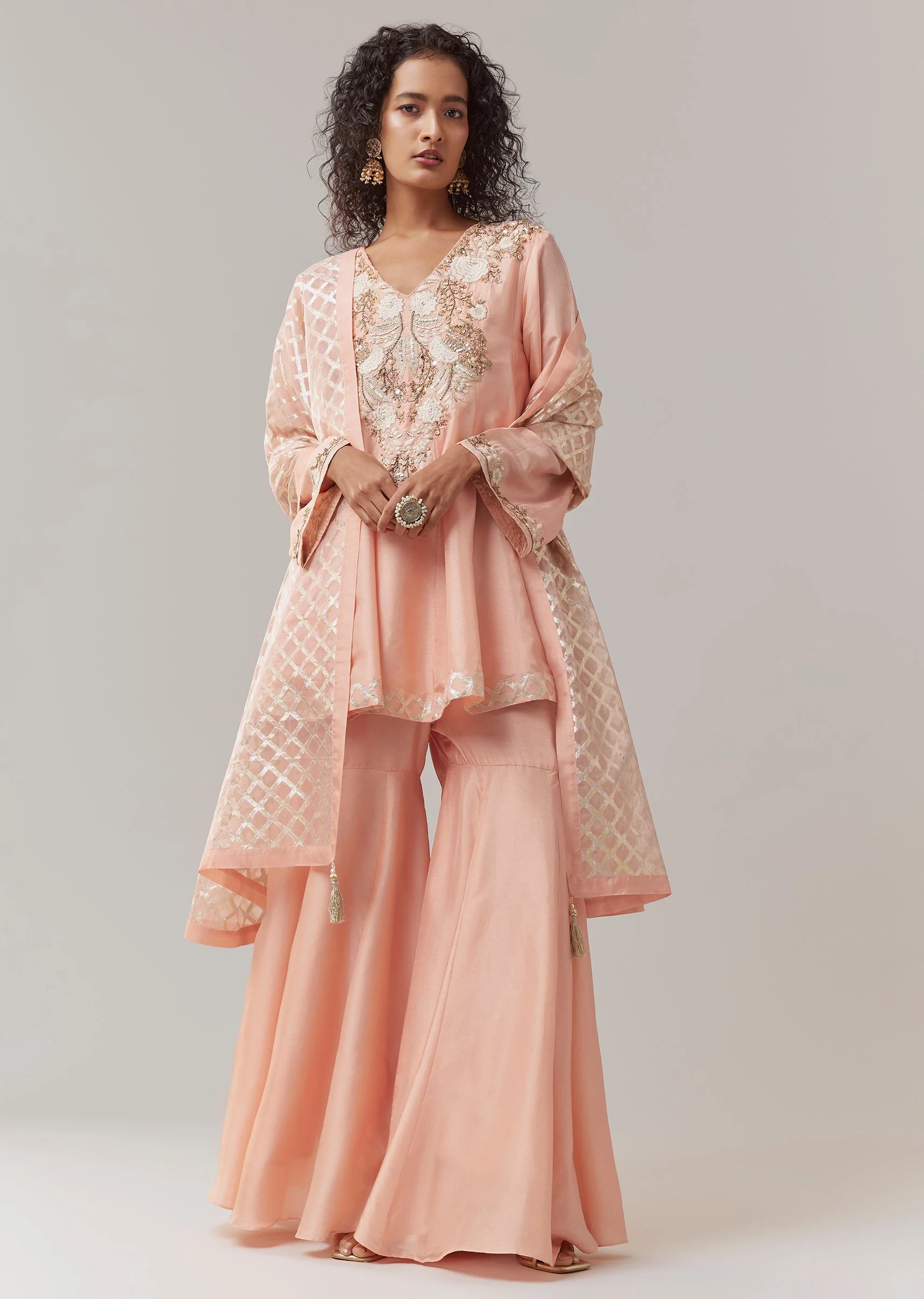Green Silk Sequin Work Kurta Sharara Set