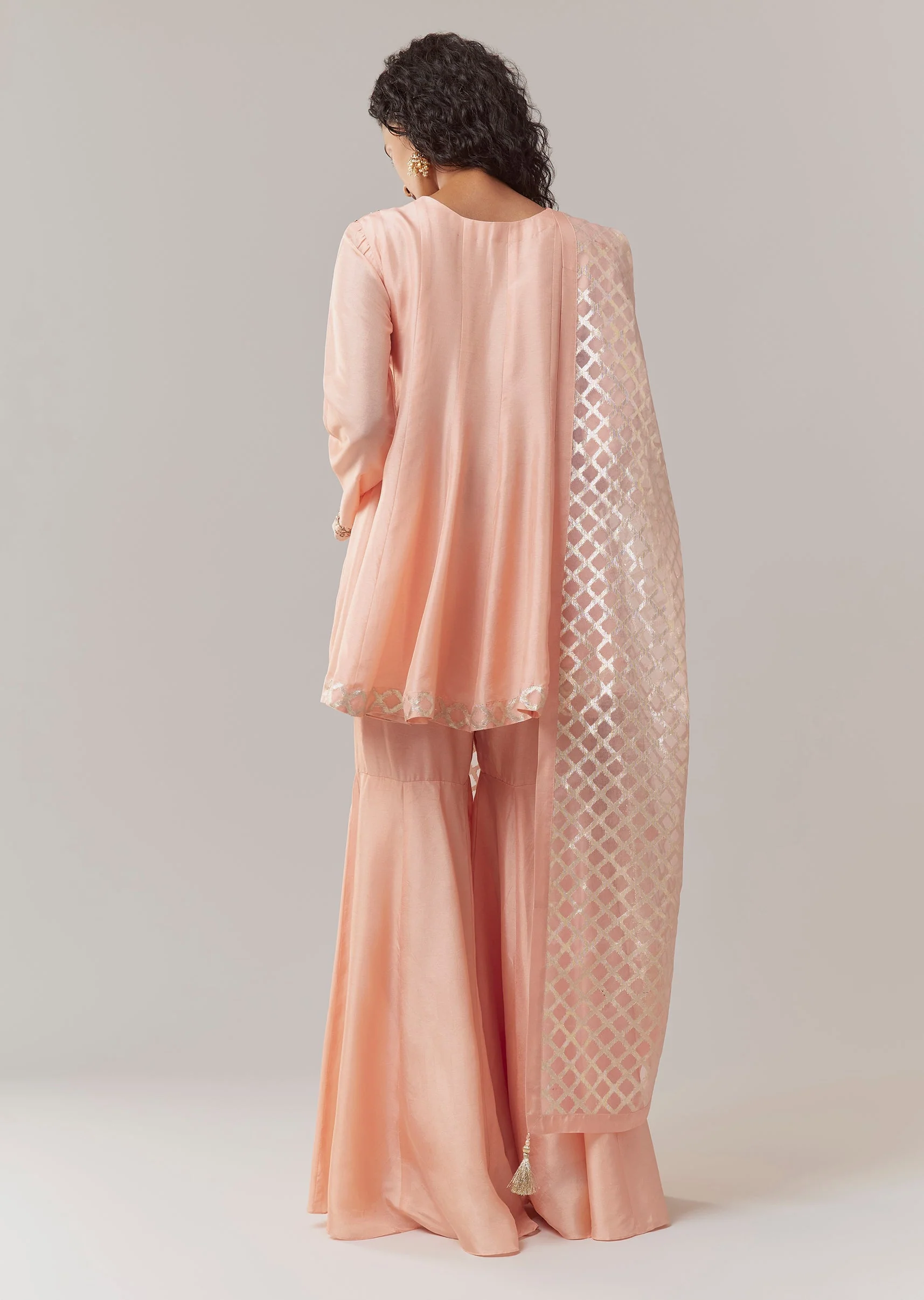 Green Silk Sequin Work Kurta Sharara Set - Image 5