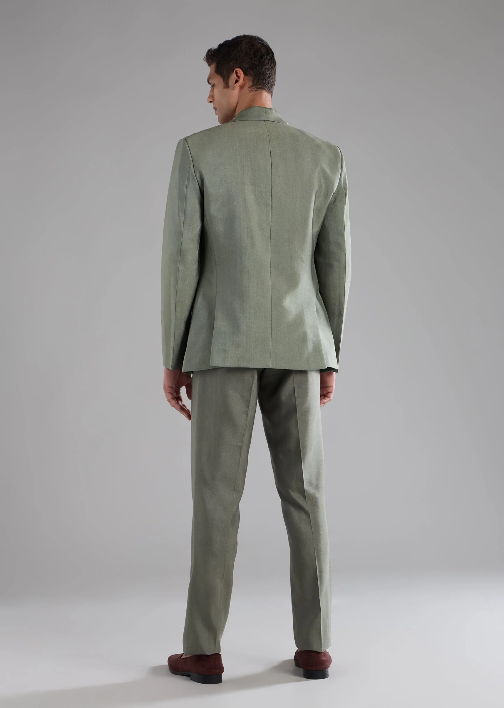 Green Silk Tuxedo Set with Mirror Work - Image 5