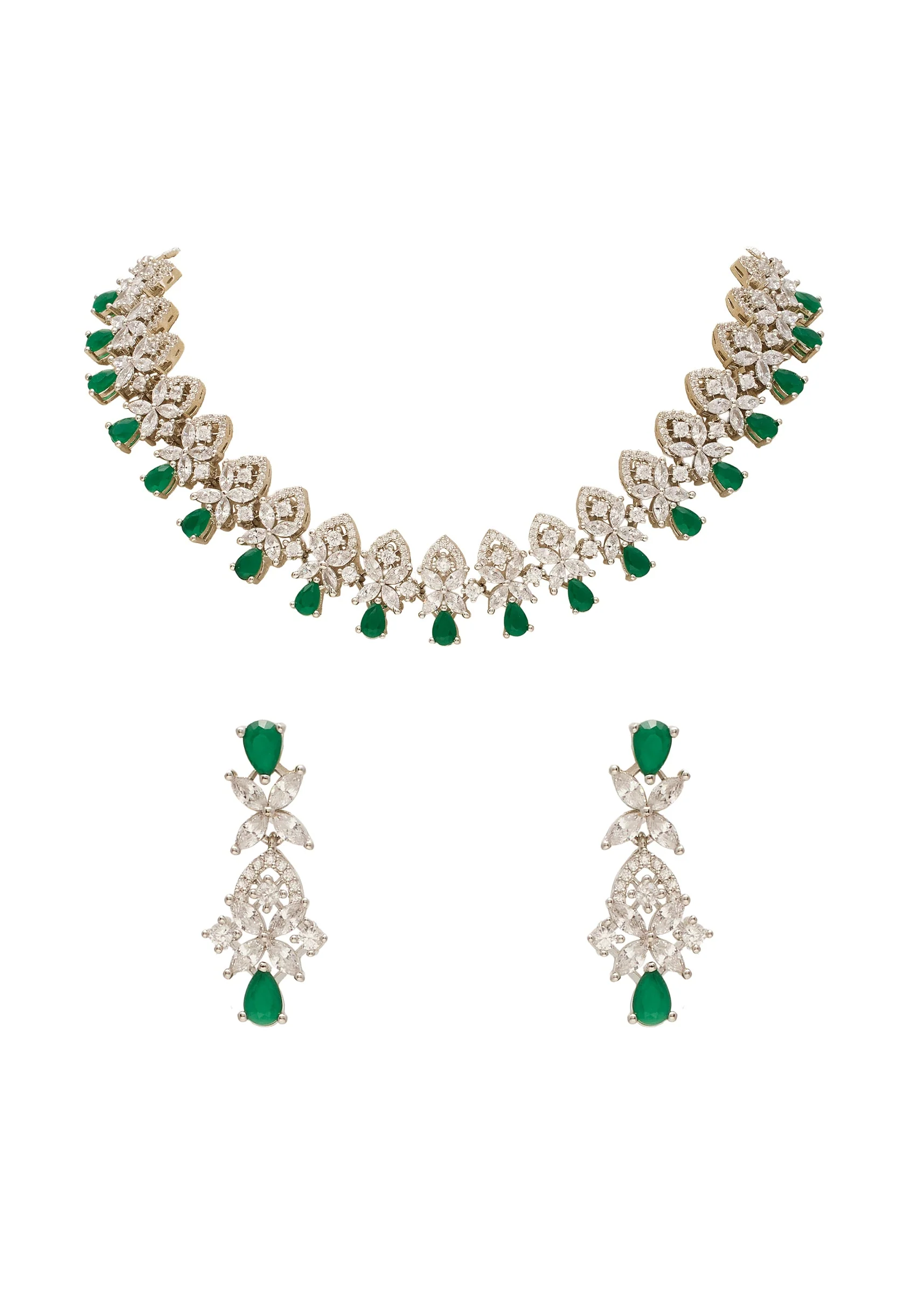 Green Silver Contemporary Necklace Set - Image 2