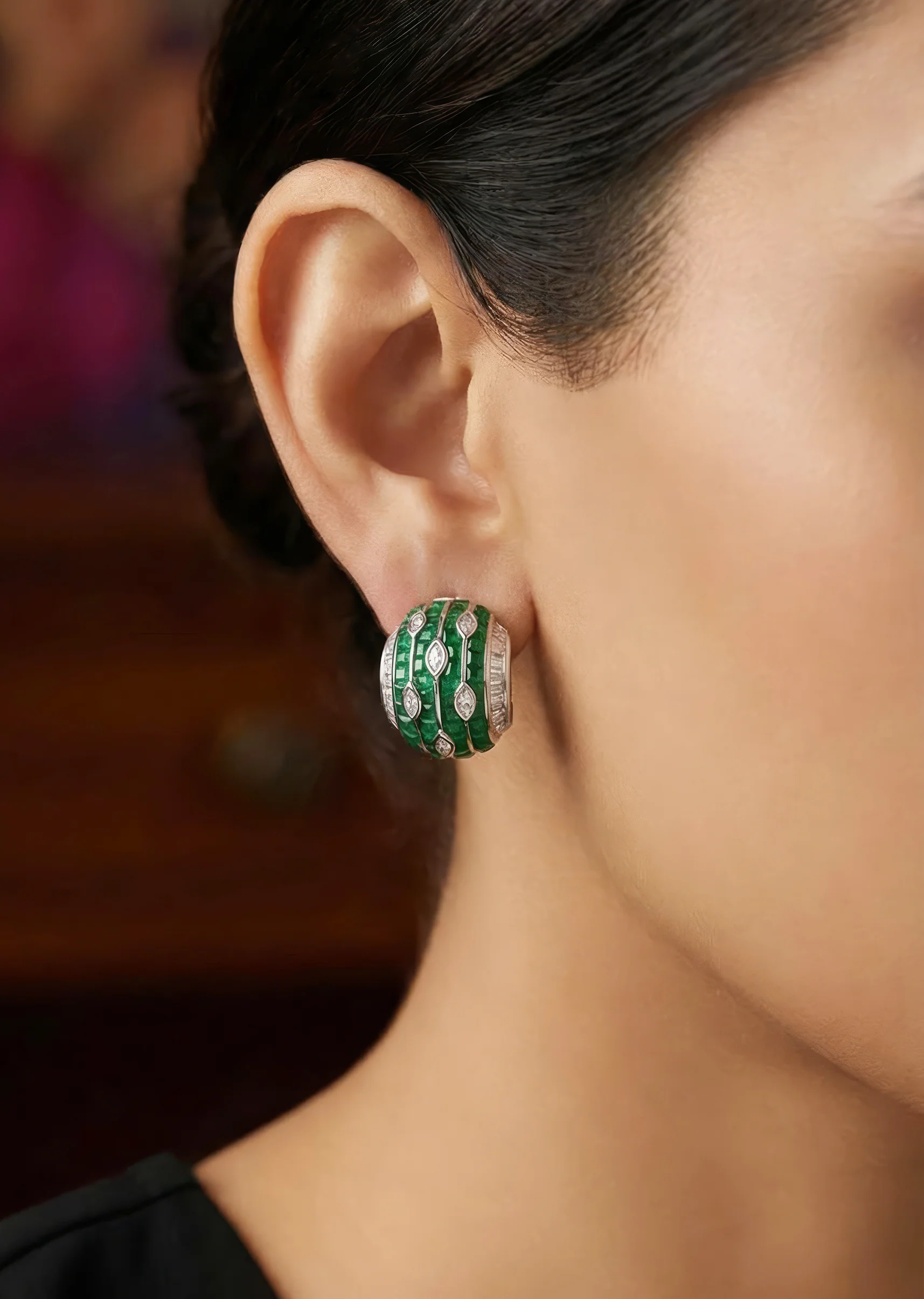 Green Silver Diamond Earrings With Timeless Detail