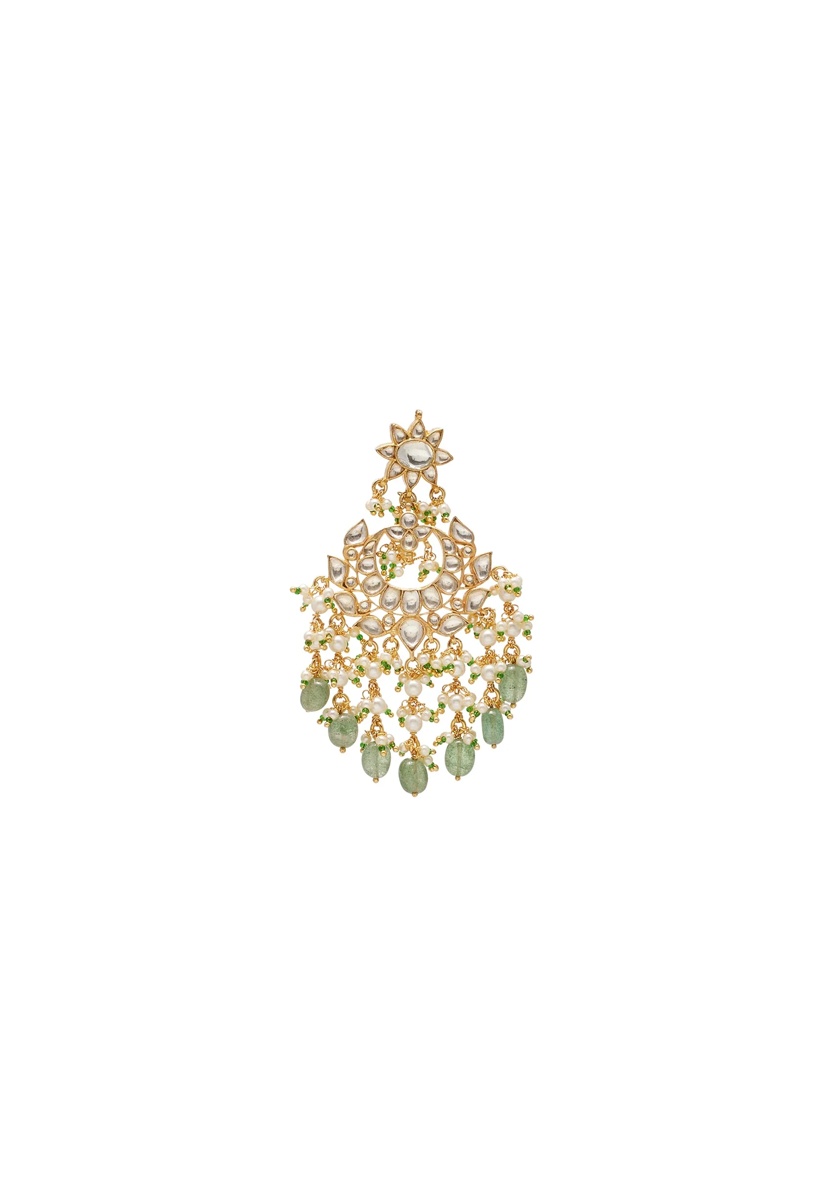 Green Stone And Bead Embellished Necklace Set With Maangtikka - Image 5