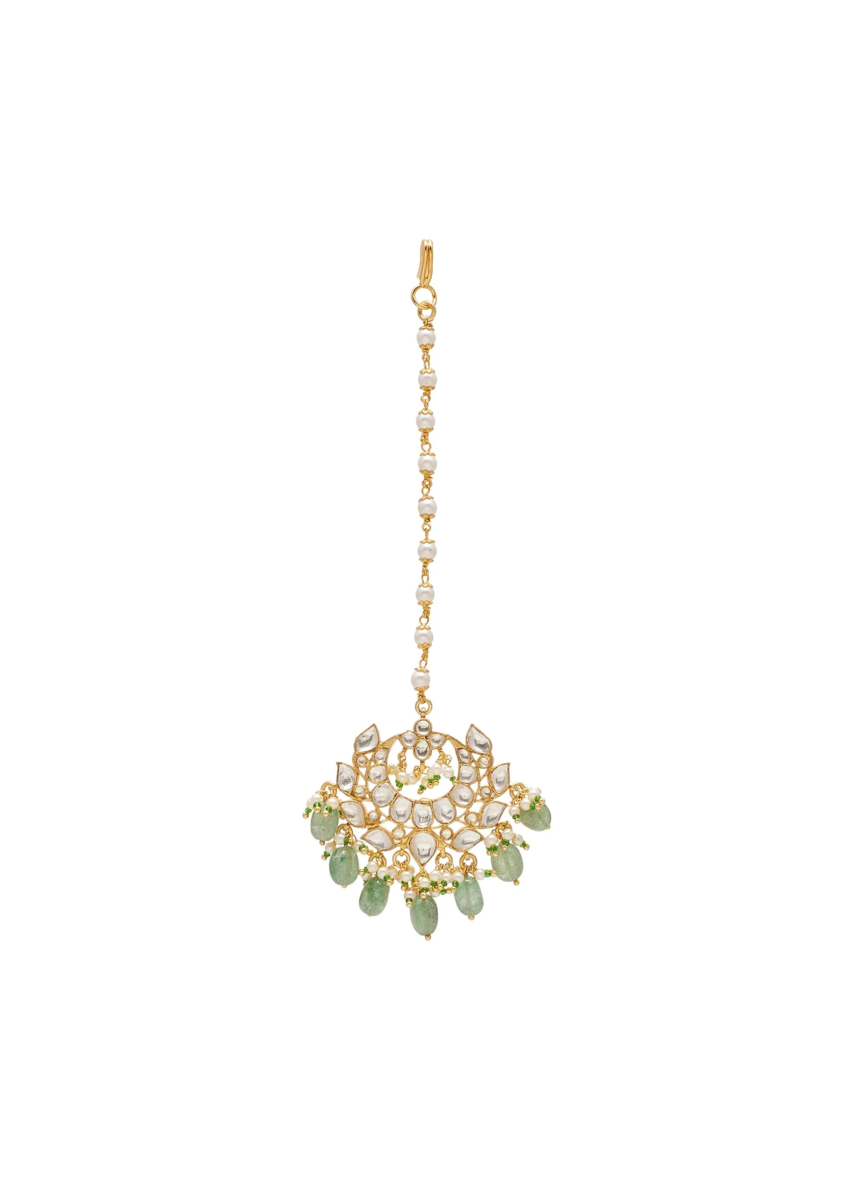 Green Stone And Bead Embellished Necklace Set With Maangtikka - Image 6