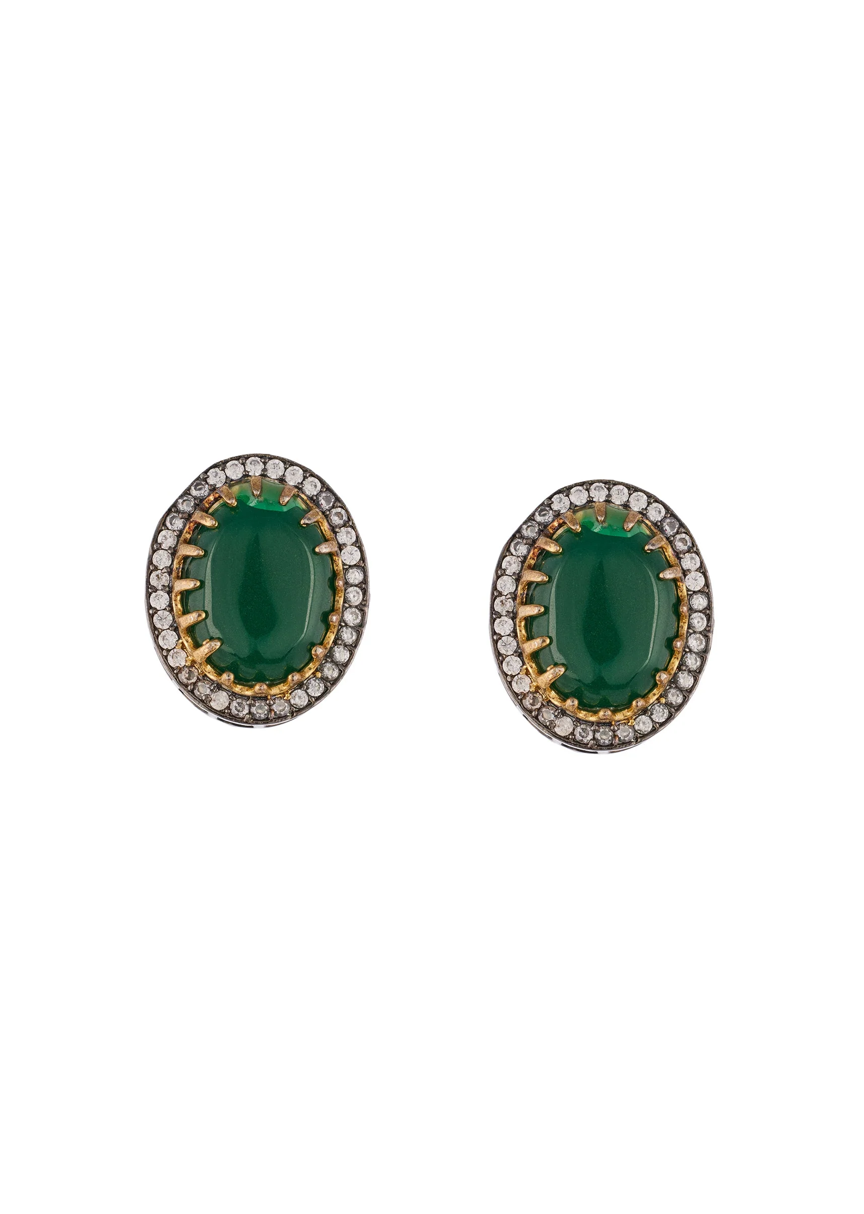 Green Studded Earrings With Kundan And Stone Detailing - Image 2