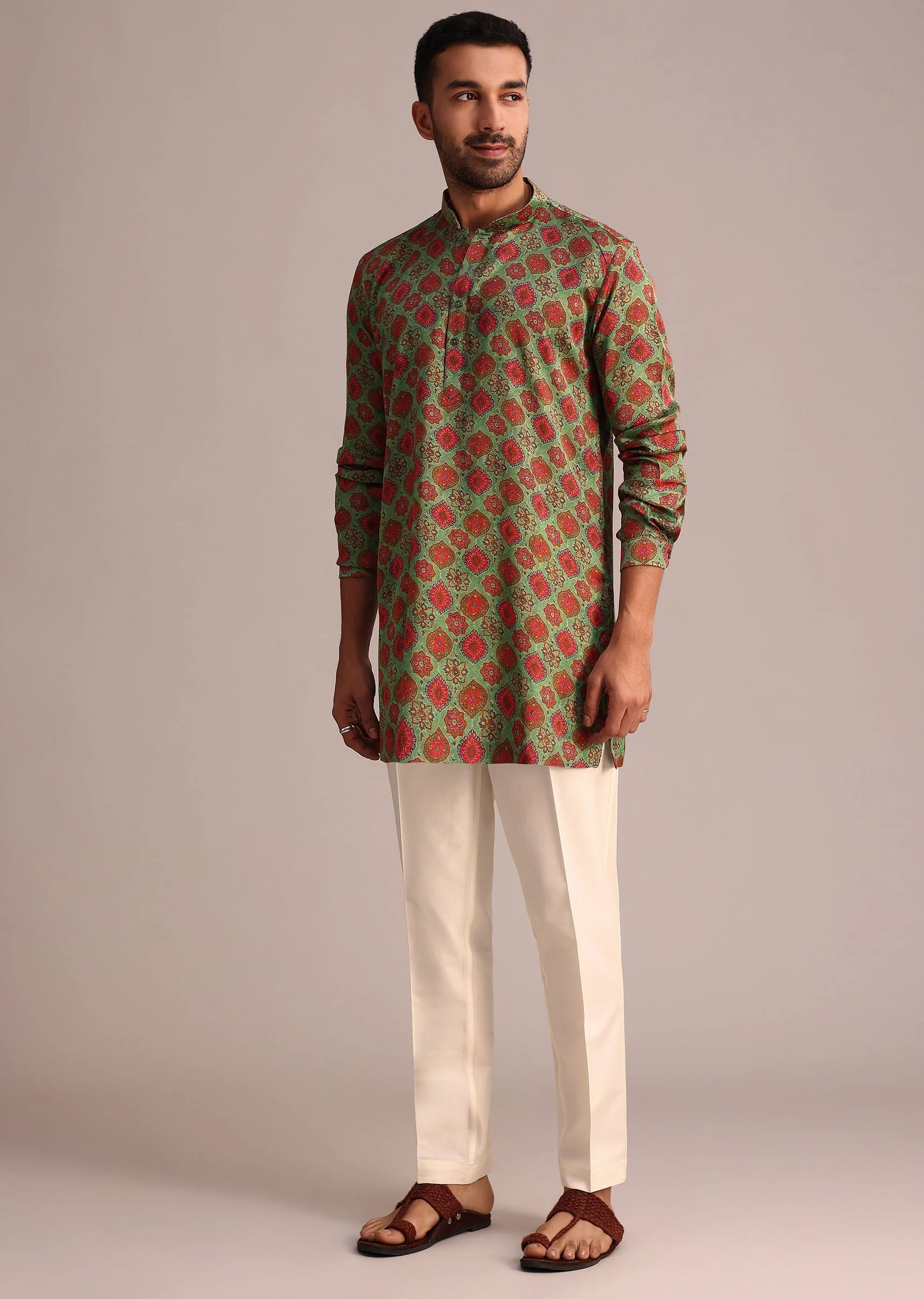 Green Symmetrical Printed Kurta - Image 4