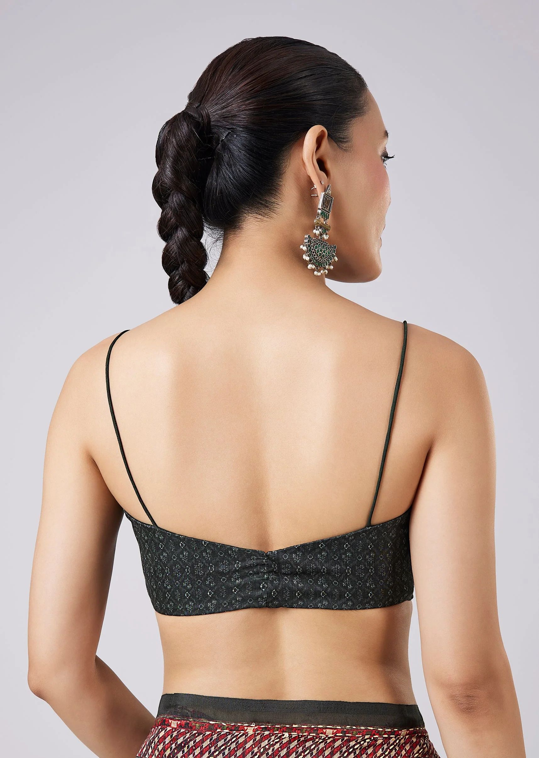 Green Tassel Block Printed Saree with Unstitched Blouse - Image 8