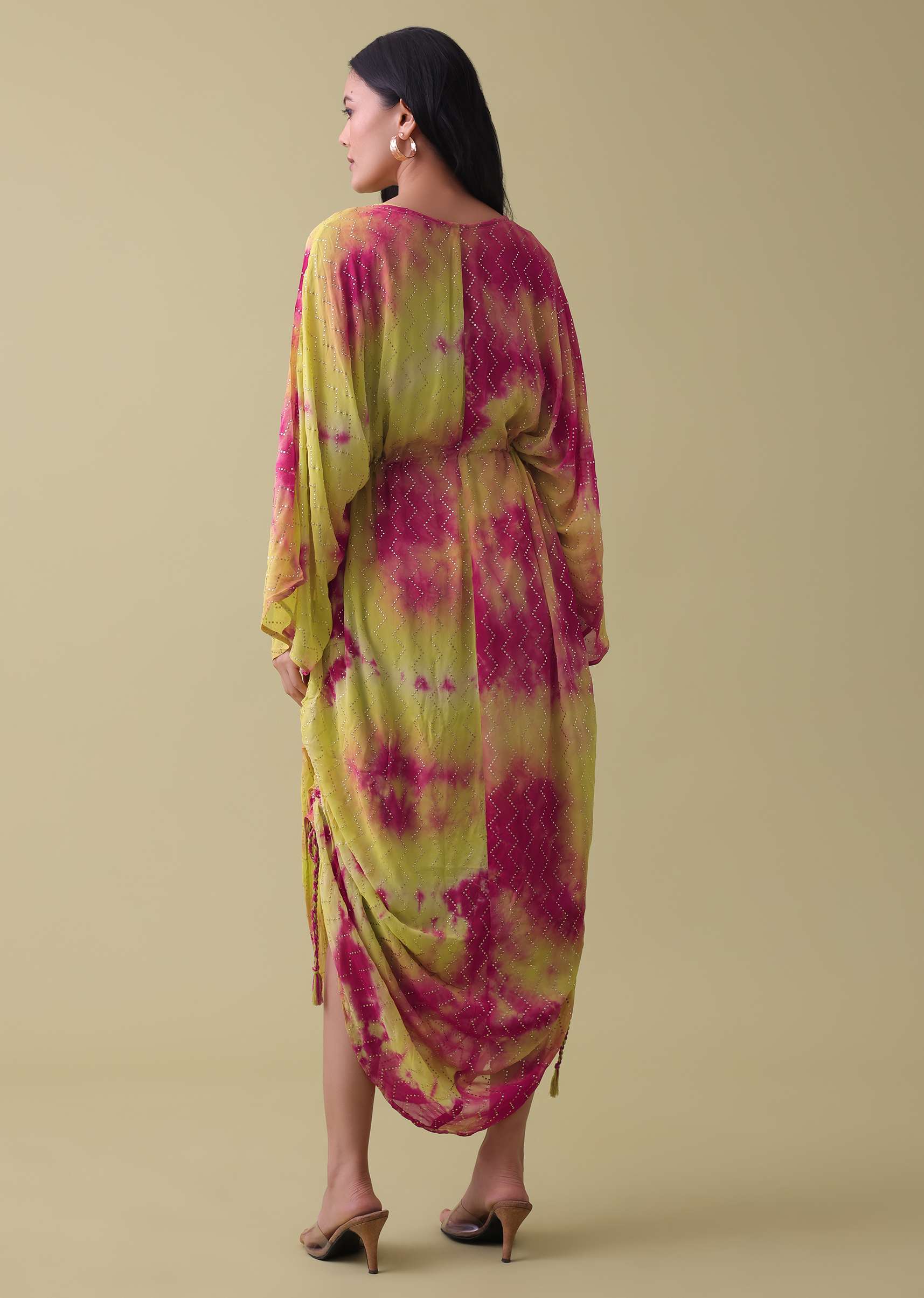 Green Tie Dye Kurti In Georgette With Badla Work - Image 6