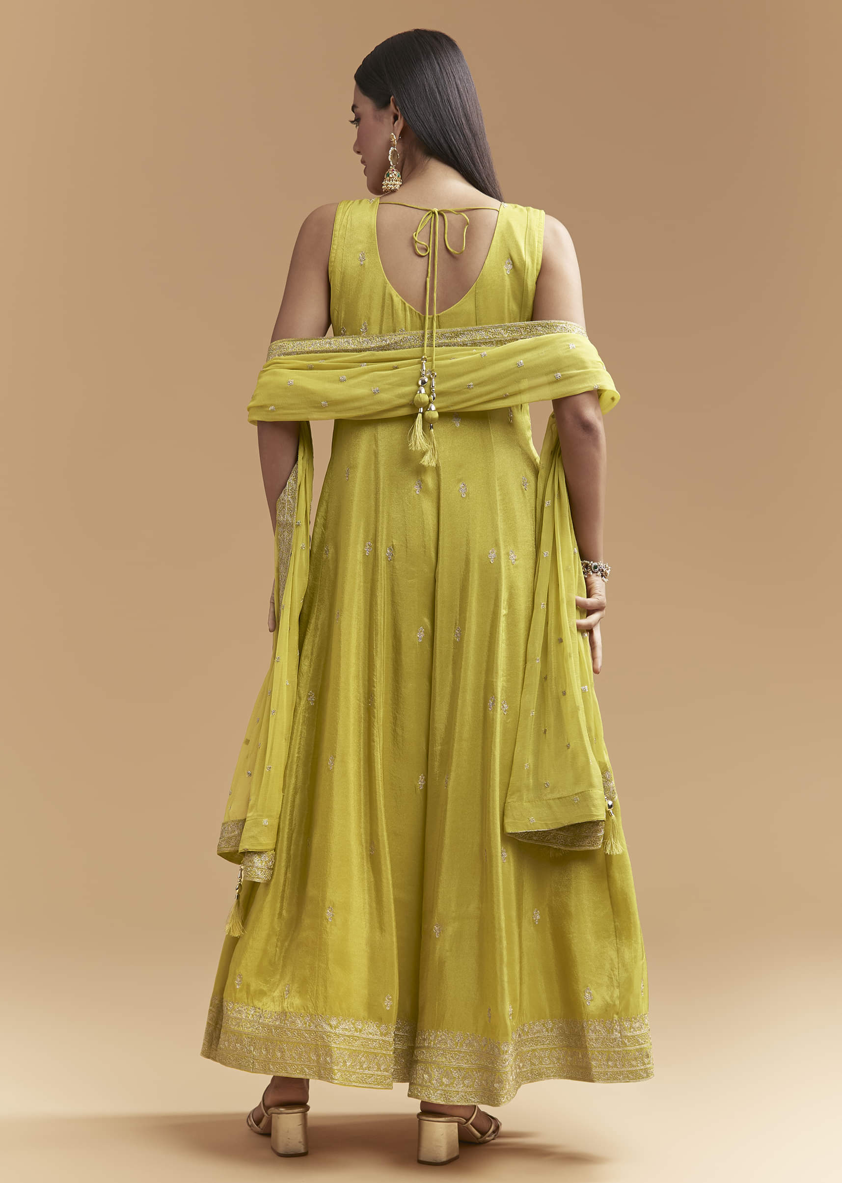 Green Tissue Anarkali Suit With Intricate Zari Work - Image 5