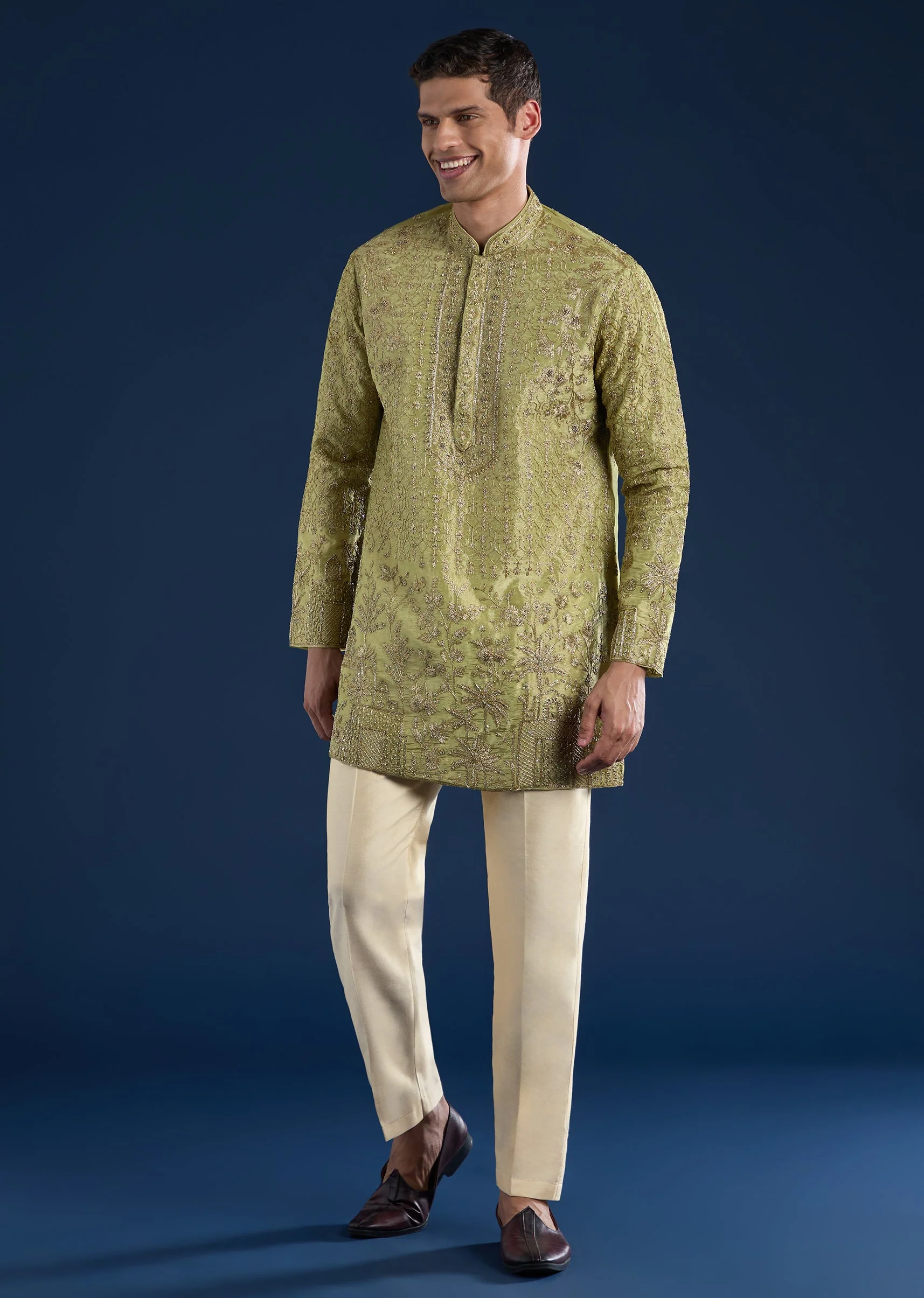 Green Tissue Kurta Set - Image 3