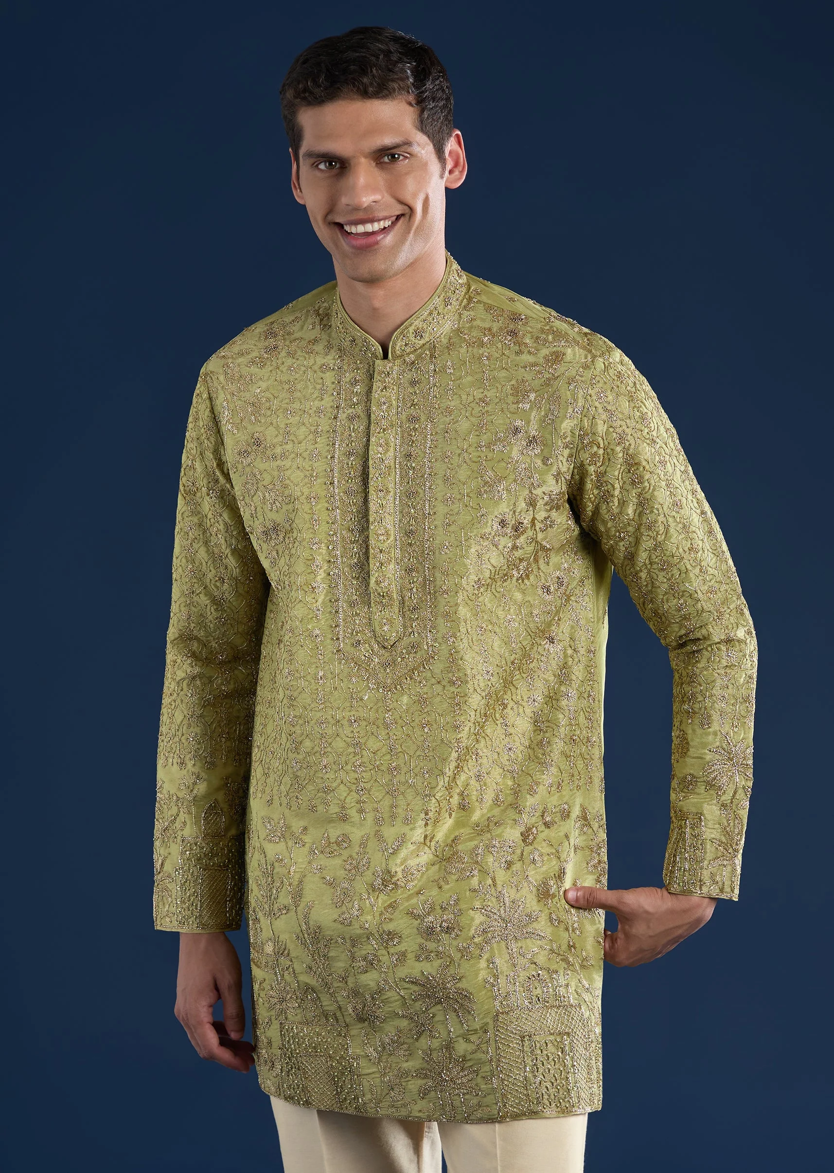 Green Tissue Kurta Set - Image 4