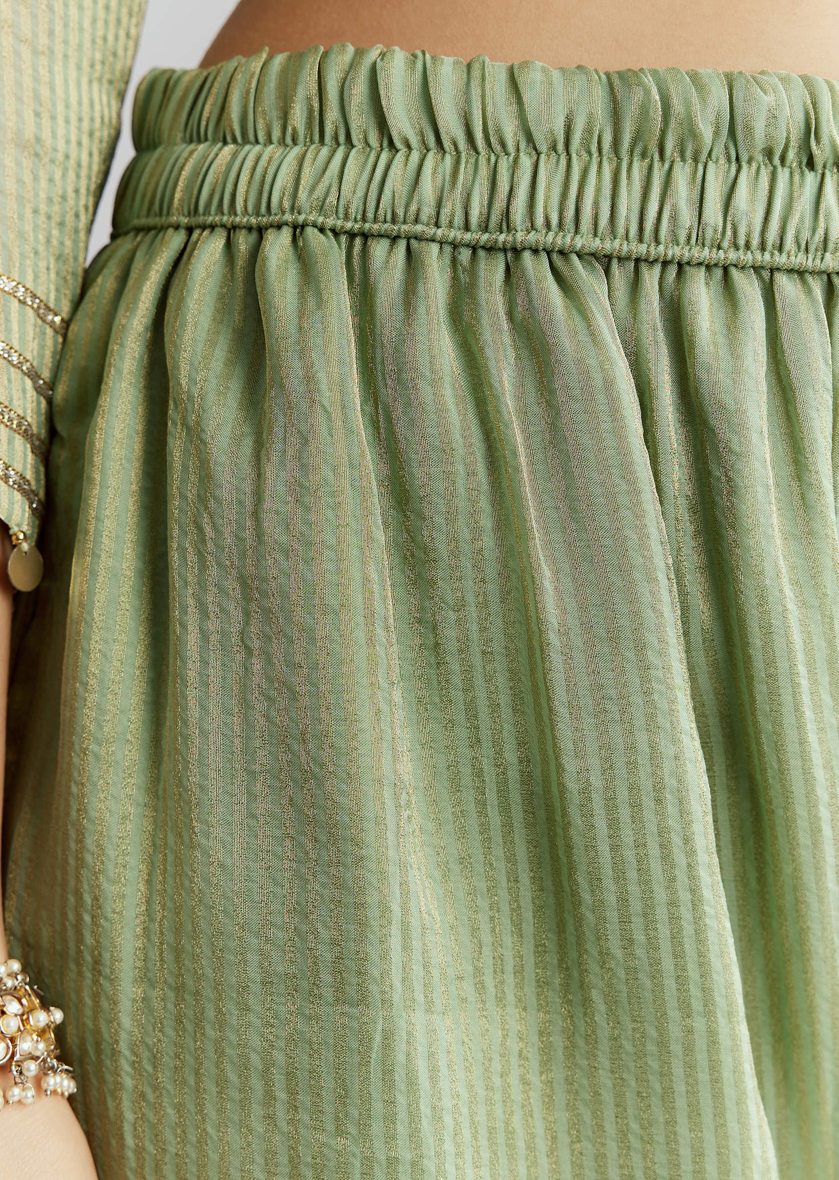 Green Tissue Kurta Set With Intricate Embroidery - Image 6