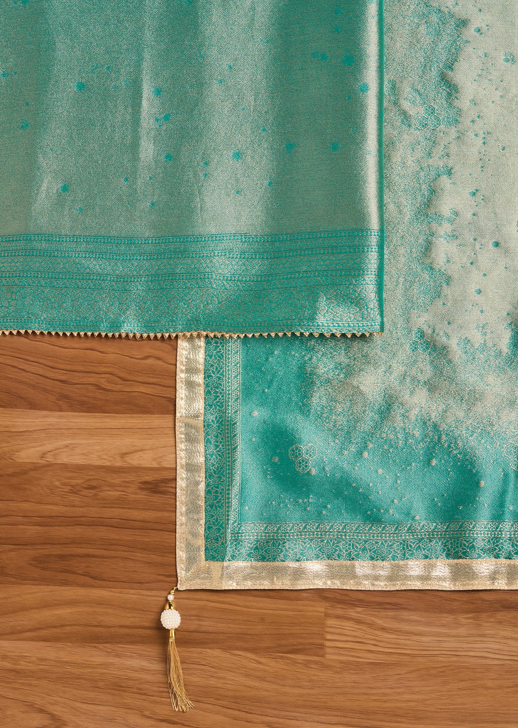Green Tissue Unstitched Suit Set with Dupatta - Image 3
