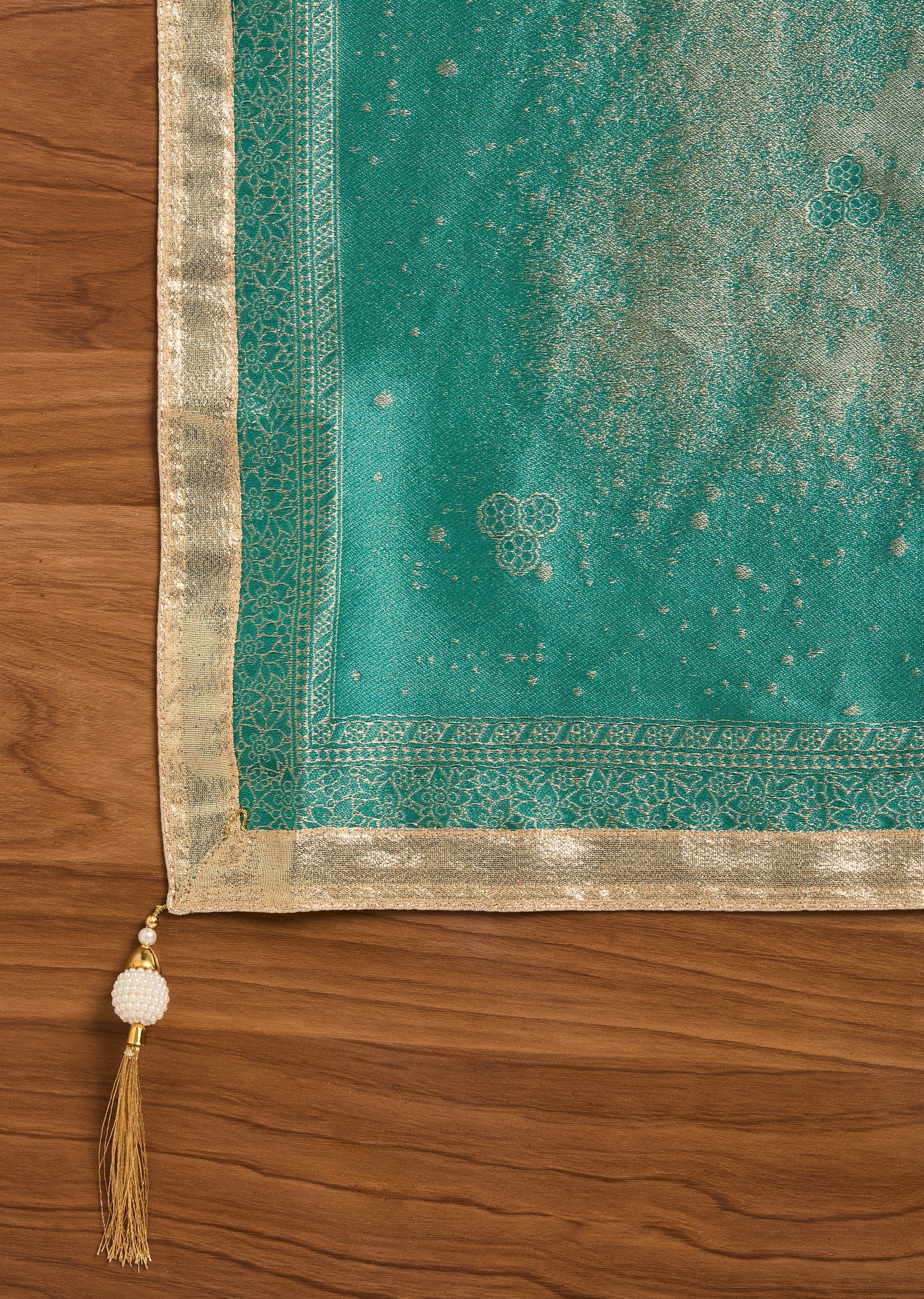 Green Tissue Unstitched Suit Set with Dupatta - Image 5