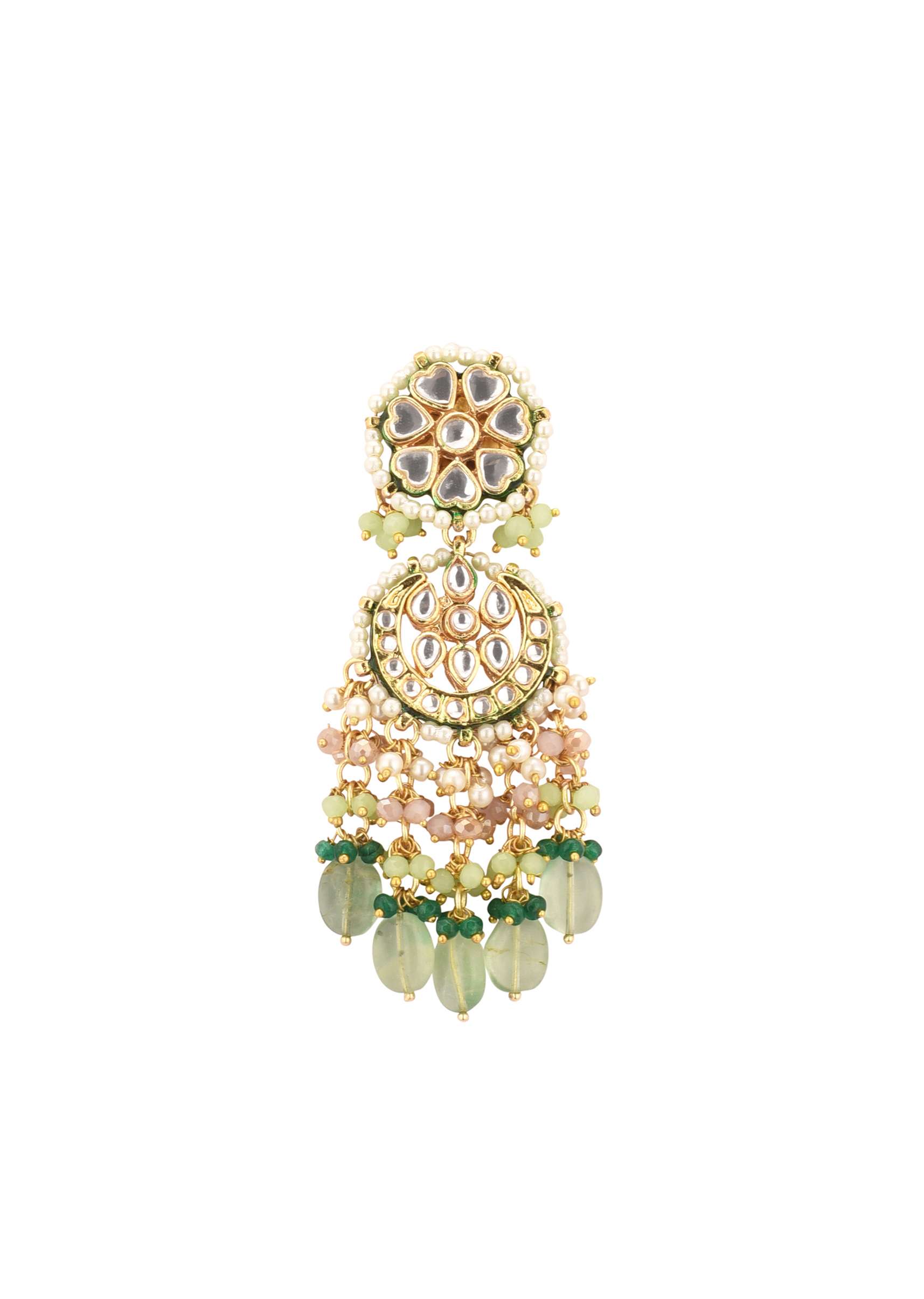 Green Toned Gold-Finish Kundan Choker Necklace Set With Colourful Meenakari Work In Mix Metal - Image 5