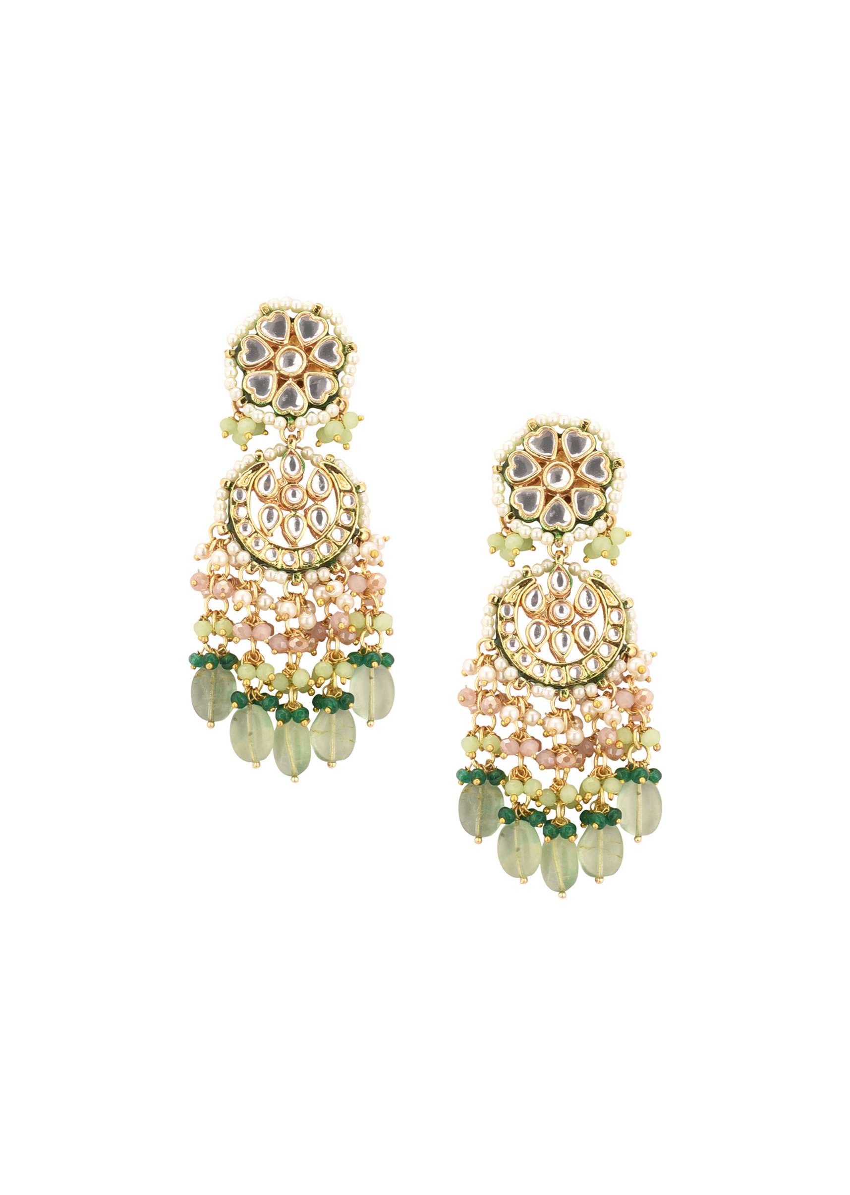 Green Toned Gold-Finish Kundan Choker Necklace Set With Colourful Meenakari Work In Mix Metal - Image 6