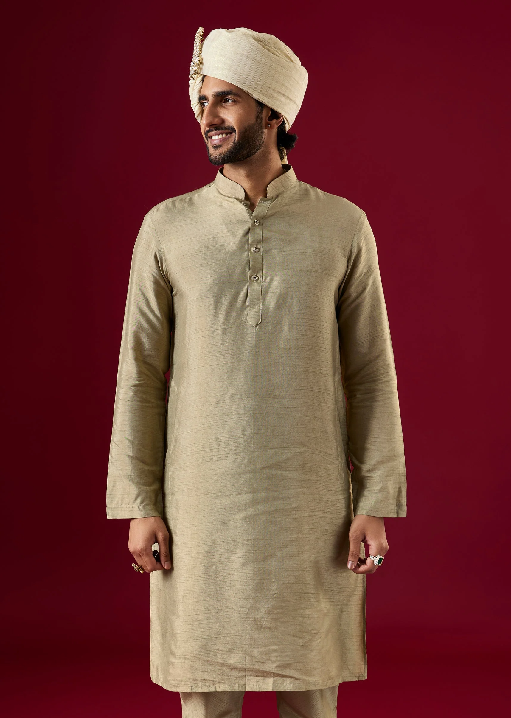 Green Tussar Sherwani Set With Zardosi Work - Image 7