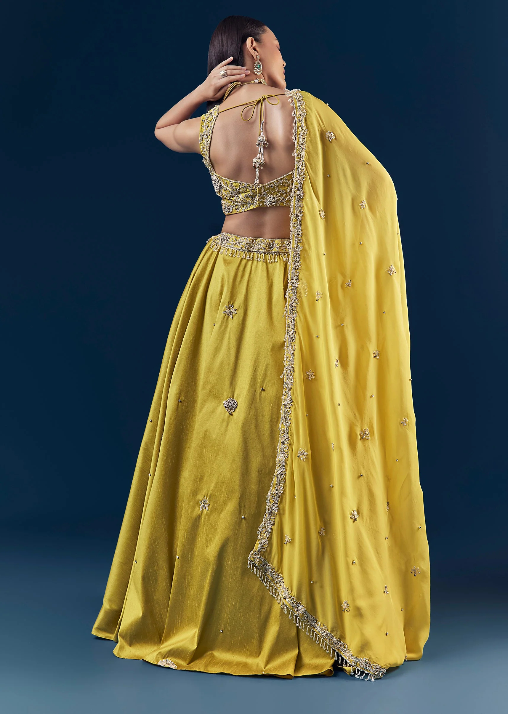 Green Tusser Silk Bridesmaid Lehenga Set with Hand Embroidery - Image 2