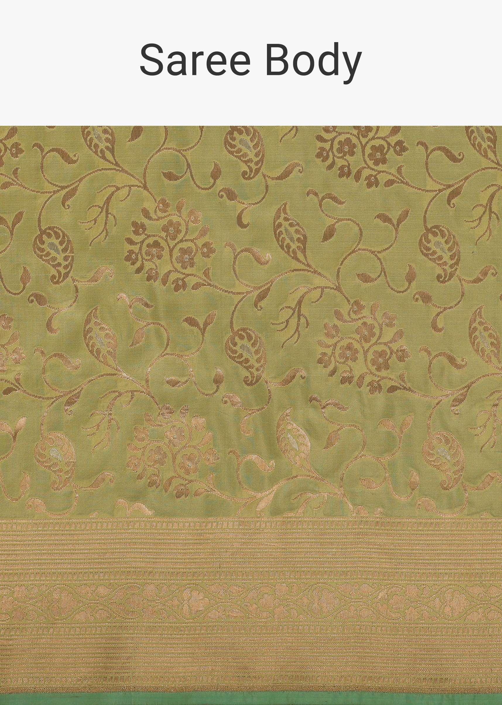 Green Handloom Banarasi Saree In Uppada Silk With Floral Jaal Weave And Unstitched Blouse - Image 4