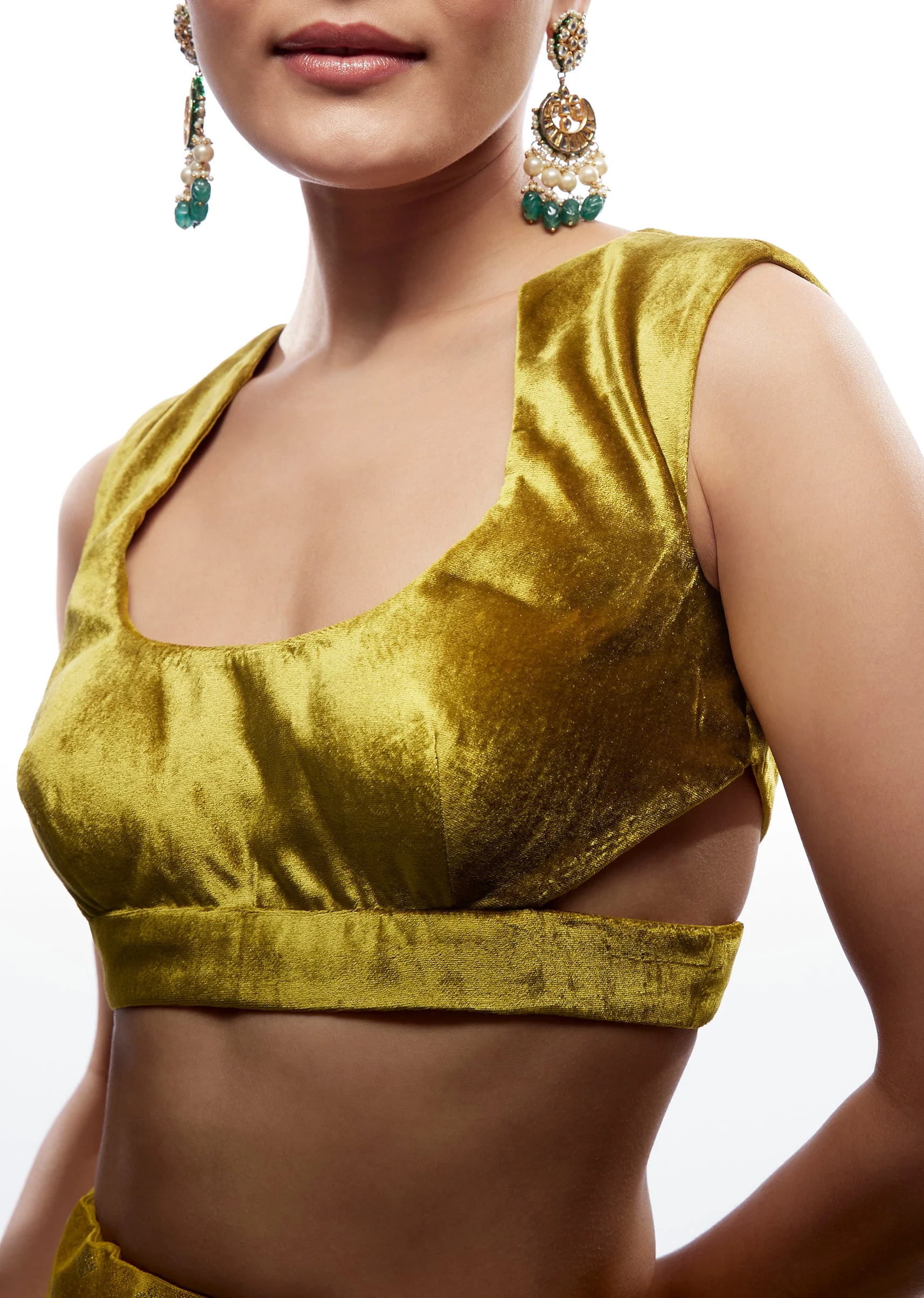 Green Velvet Fancy Neck Blouse - Image 3