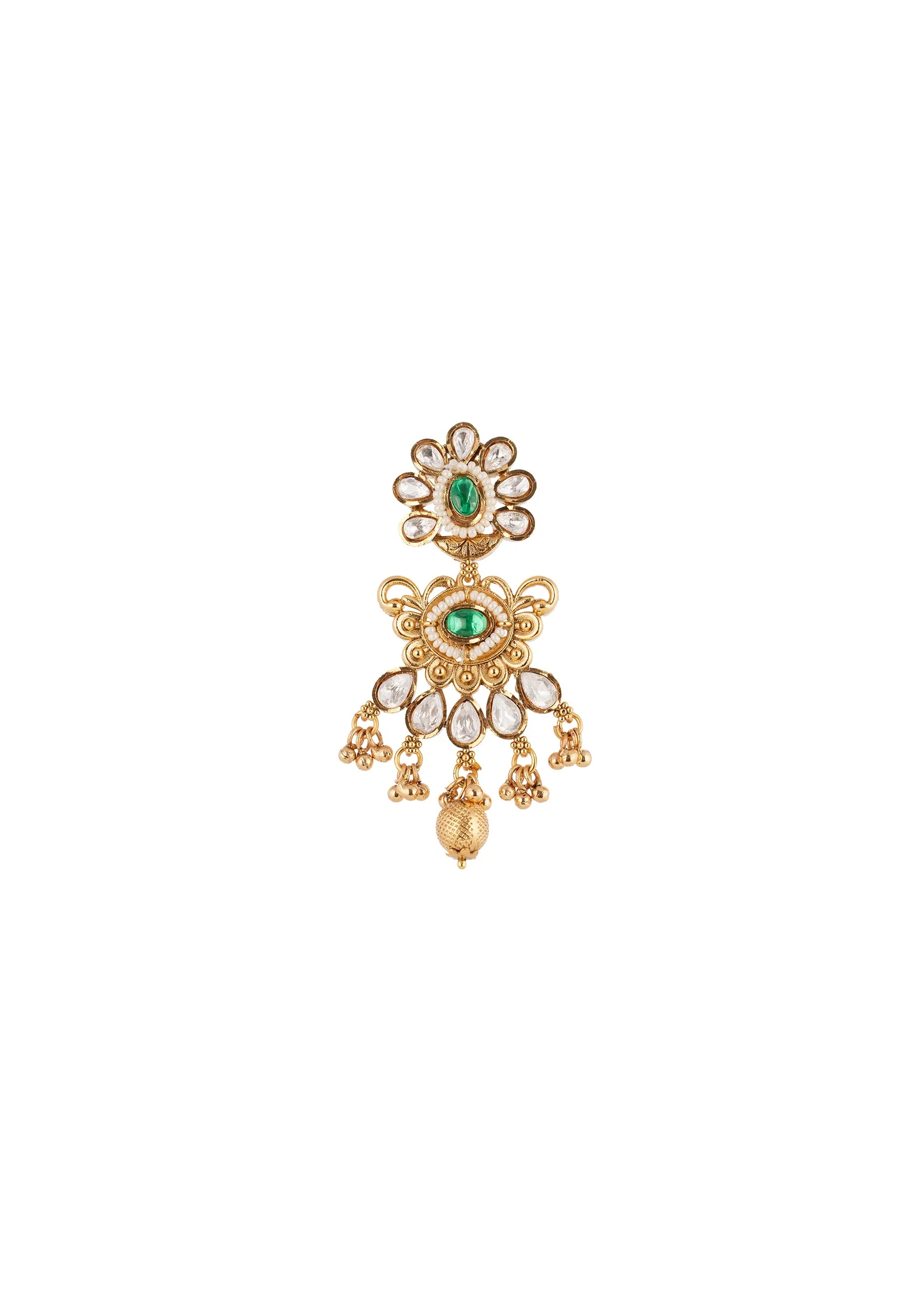 Green White Necklace Set With Refined Kundan Detail - Image 5