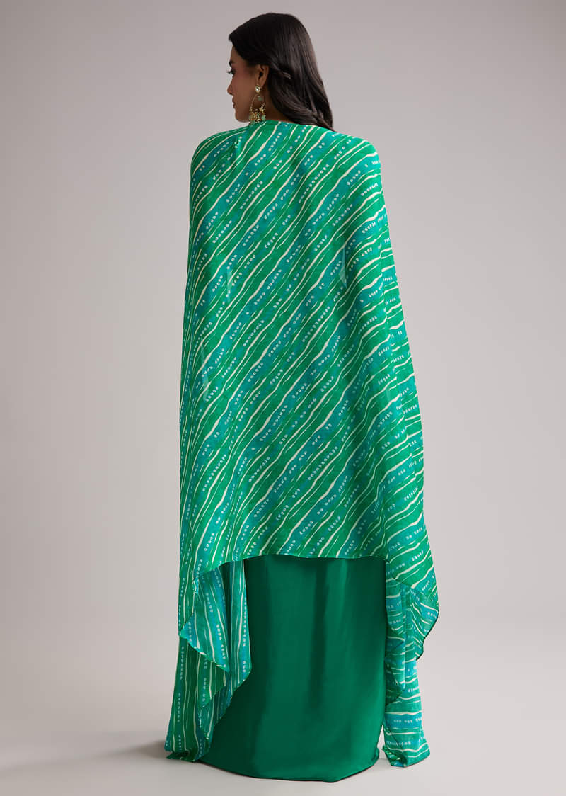Green Zardosi Cape Set With Crop Top And Skirt - Image 5